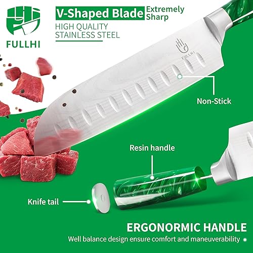 Miniatura 3 de FULLHI Juego de cuchillos japoneses de 15 piezas con soporte magnético para cuchillos, cuchillas de acero inoxidable japonés, asas ergonómicas de