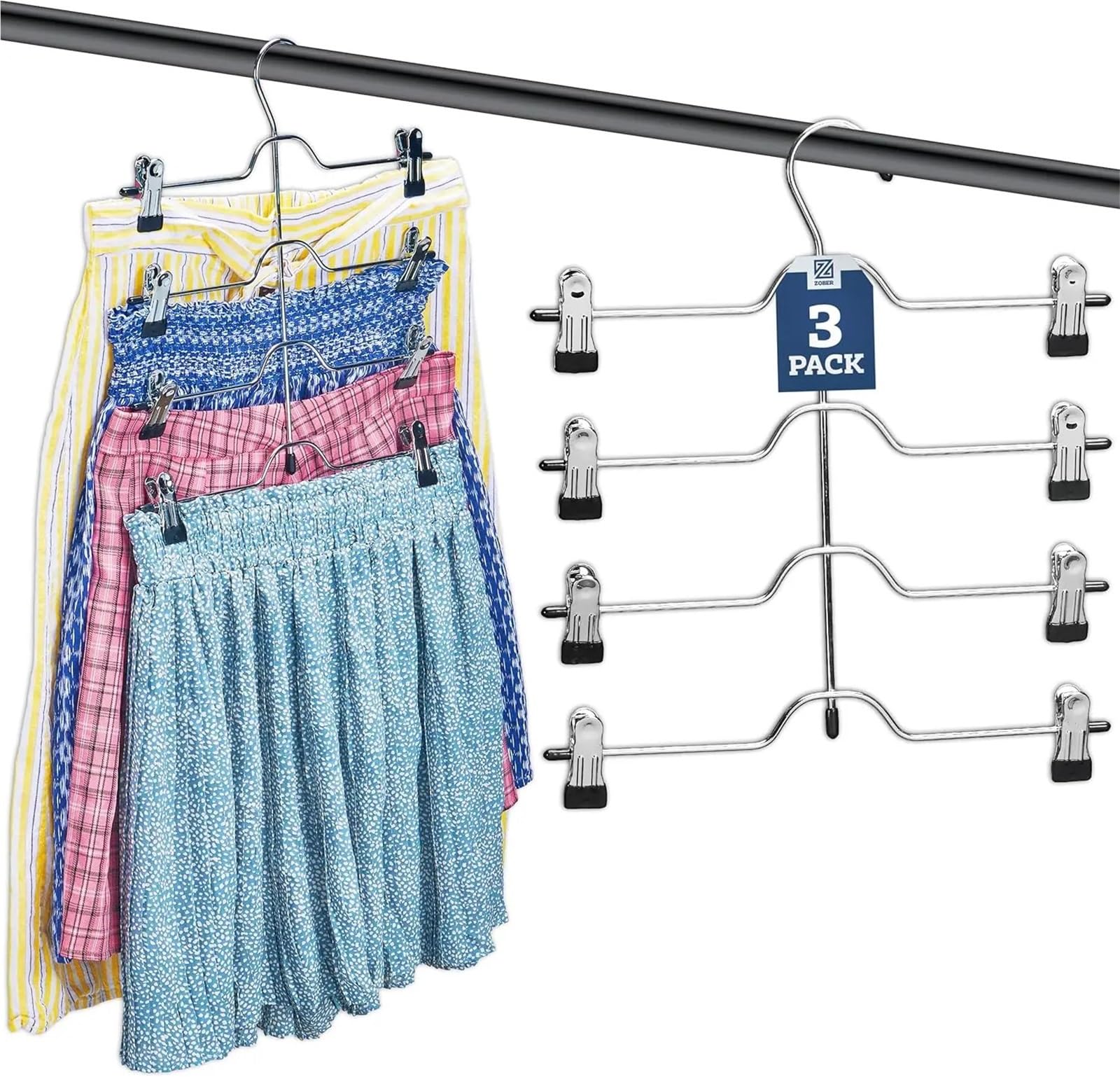 4 Tier Skirt Hangers With Clips Metal Non-Slip Space Saving Pants W/Adjustable & Swivel Hooks