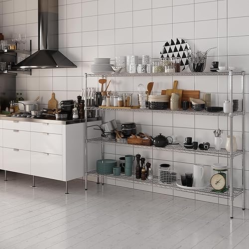 Miniatura 177 de Kit de estantería de alambre cromado de 4 niveles de 24 pulgadas de profundidad x 24 pulgadas de ancho x 64 pulgadas de alto Unidad de estante