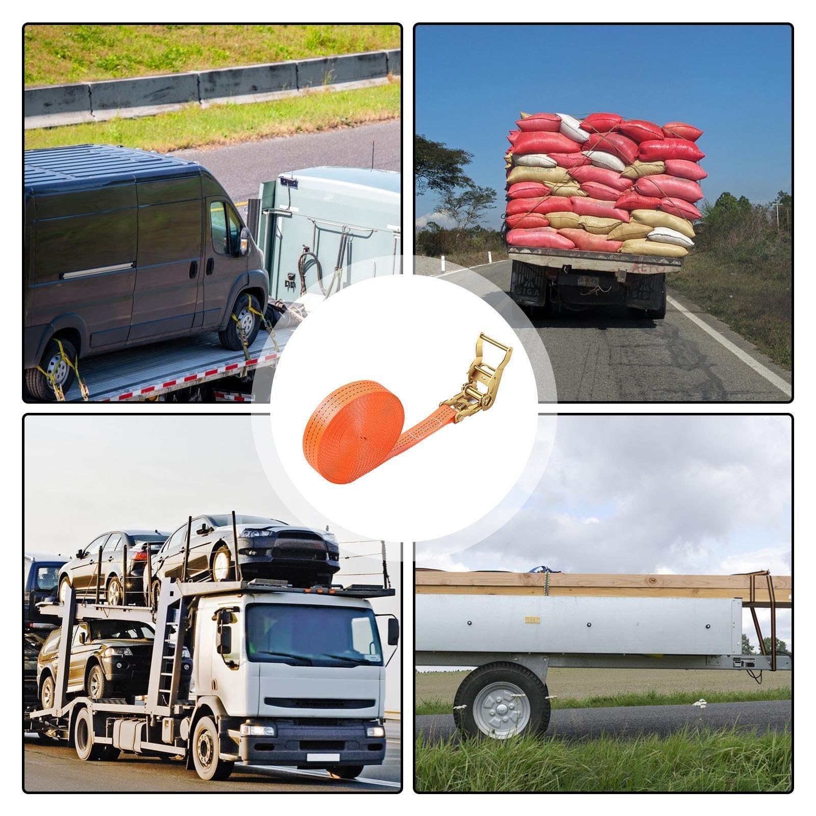 Correas de | Correas de trinquete retráctiles ajustables resistentes límite de rotura hasta 3000 kg, correas de 5 cm x 6/8 m para camión, remolque, motocicleta, equipaje