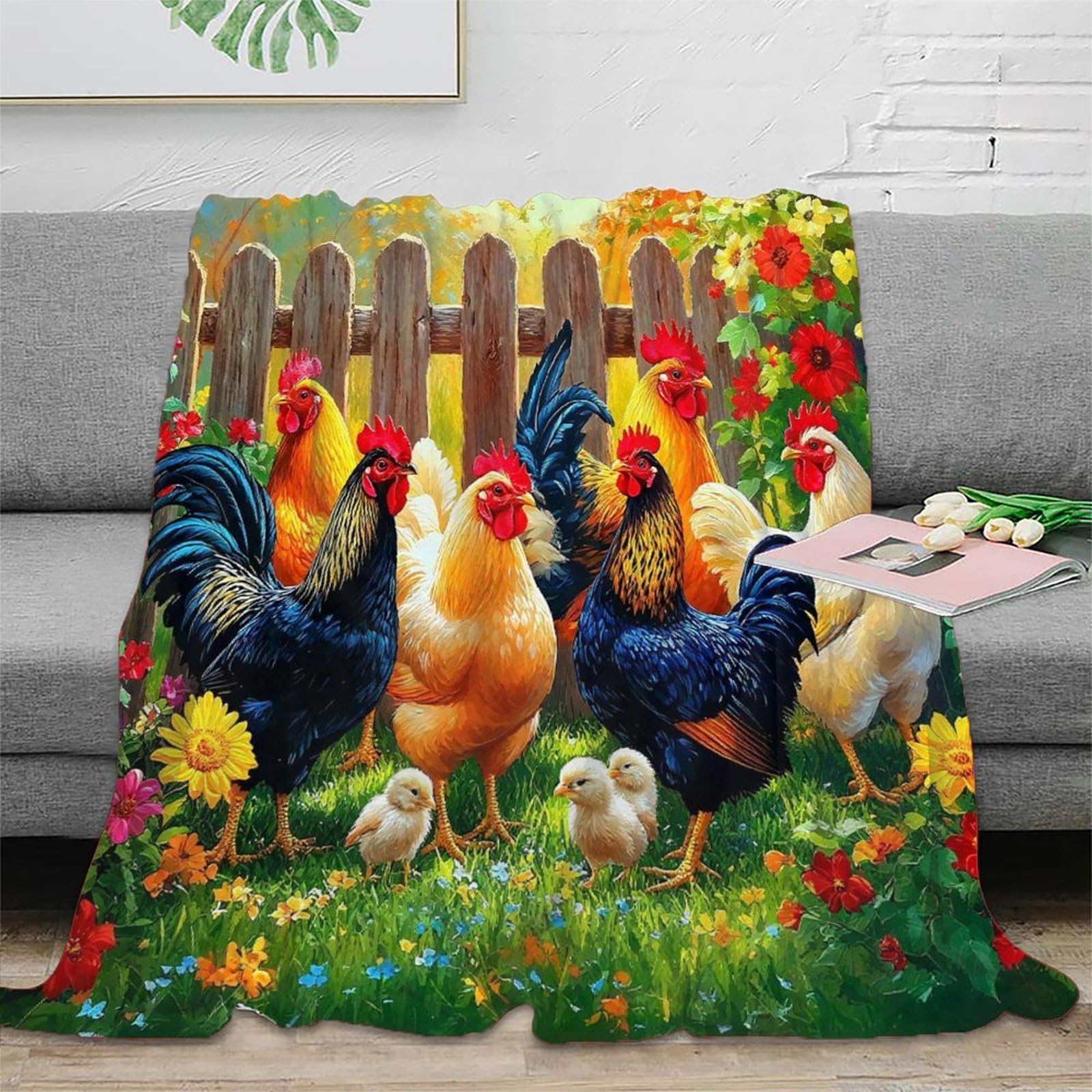 Couverture peluche coq 3D plaid microfibre chaude et couvre-lit moelleux 180x200cm