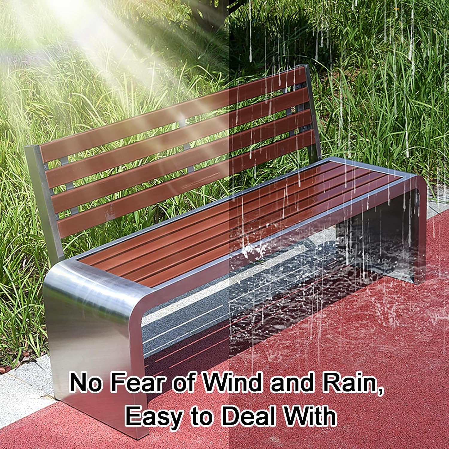 Garden Bench, Stainless Steel Outdoor Bench, Park Bench with Backrest, Metal Frame Porch Bench, for Front Porch Backyard Park(59in/150cm)