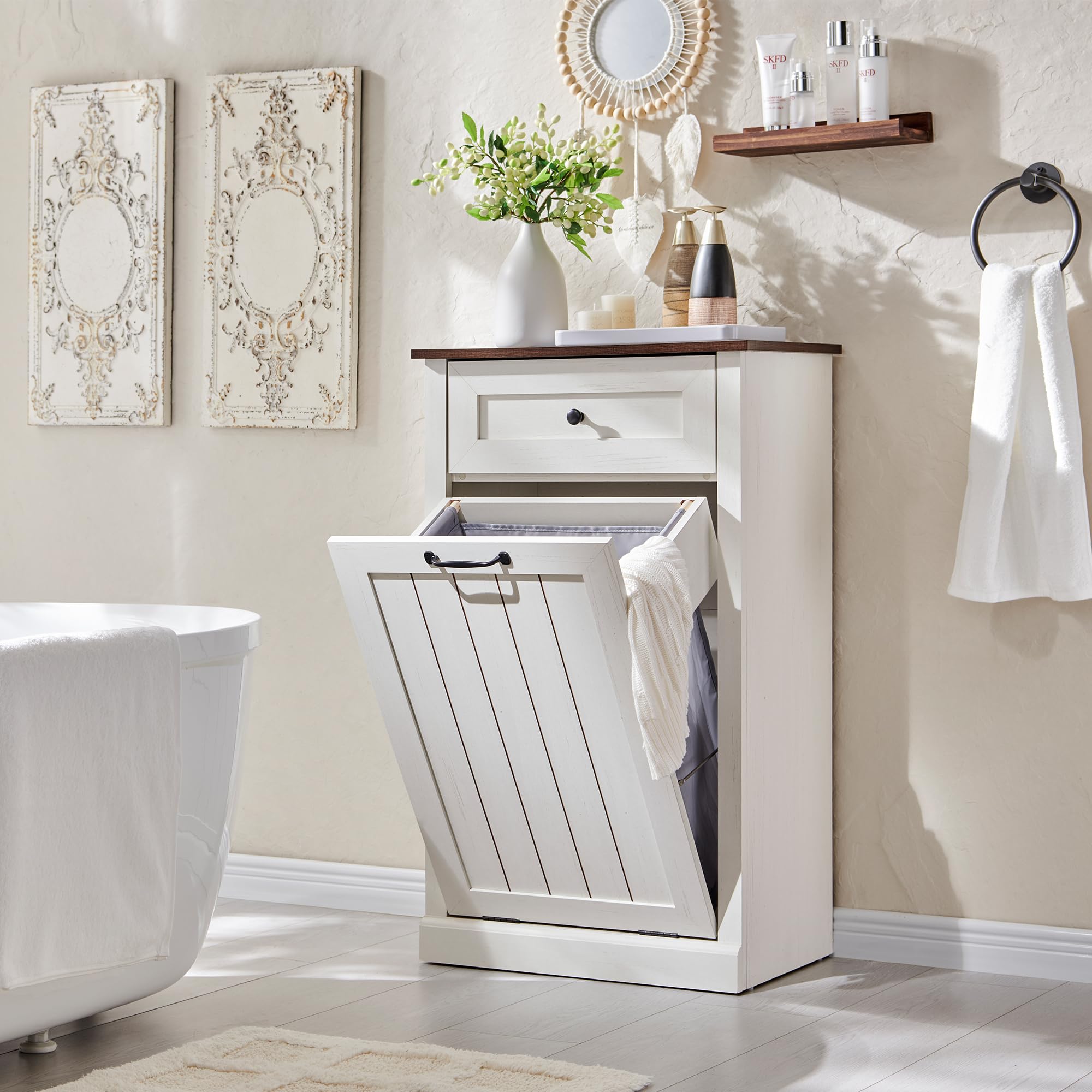 IFBUY Tilt Out Laundry Hamper Cabinet Farmhouse