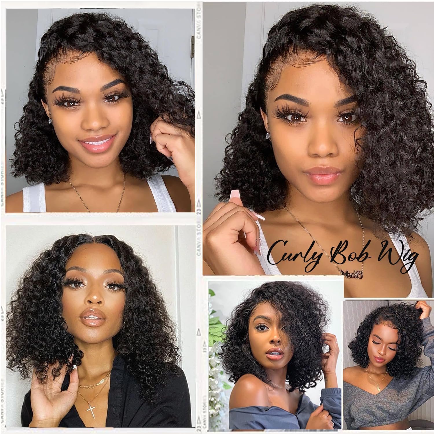 Amazon.com : SODLIS Wear and Go Glueless Short Curly Bob Wig  display picture 2
