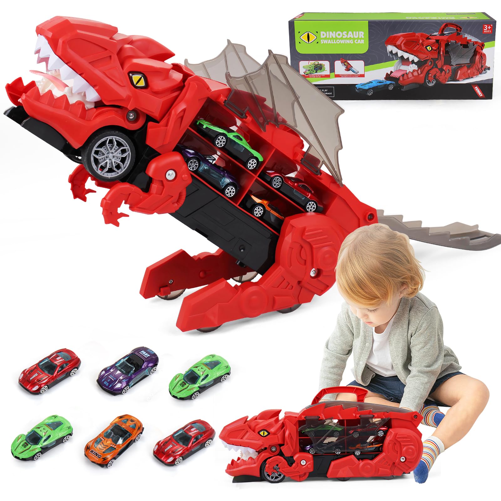 Amazon | Lecover 恐竜食べる車 輸送トラックキャリア レース