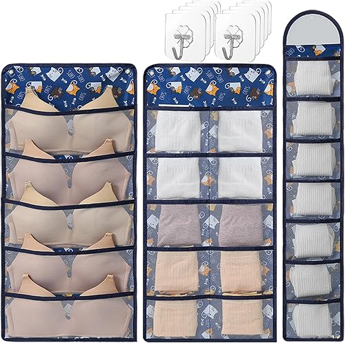 INVODA Organizador colgante de armario para ropa interior, brasieres, calcetines y calcetines, organizador de malla colgante con múltiples bolsillos