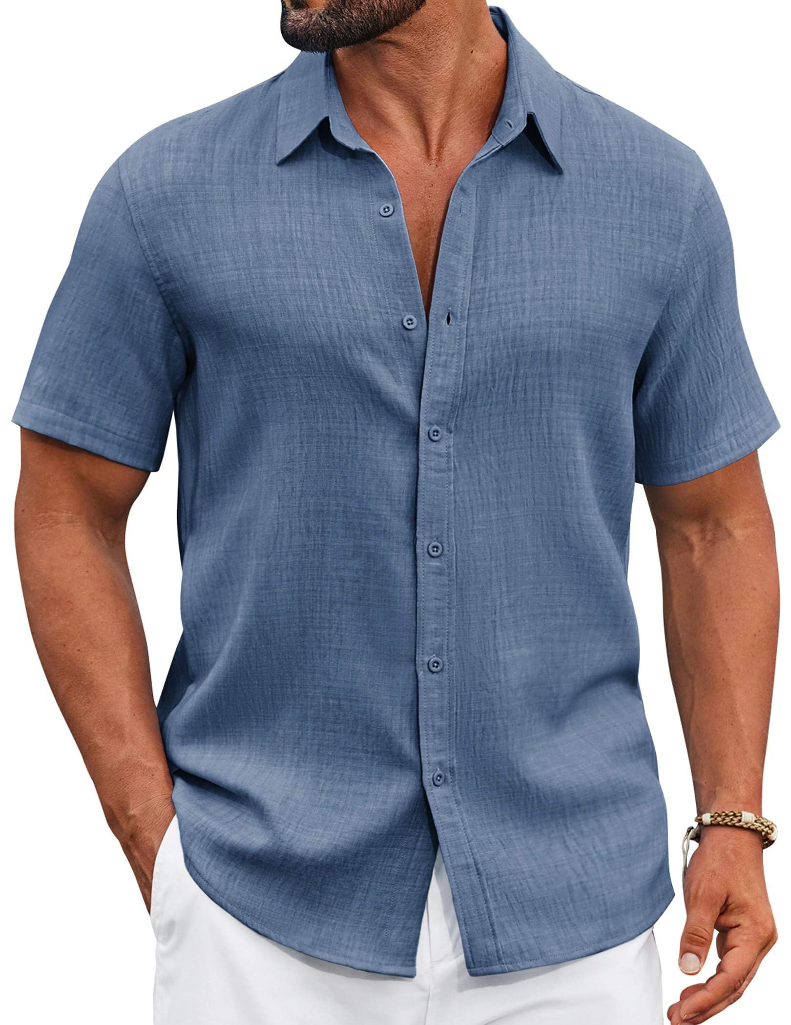 COOFANDY Men's Casual Button Down Shirts Short Sleeve Textured Summer Beach Shirt