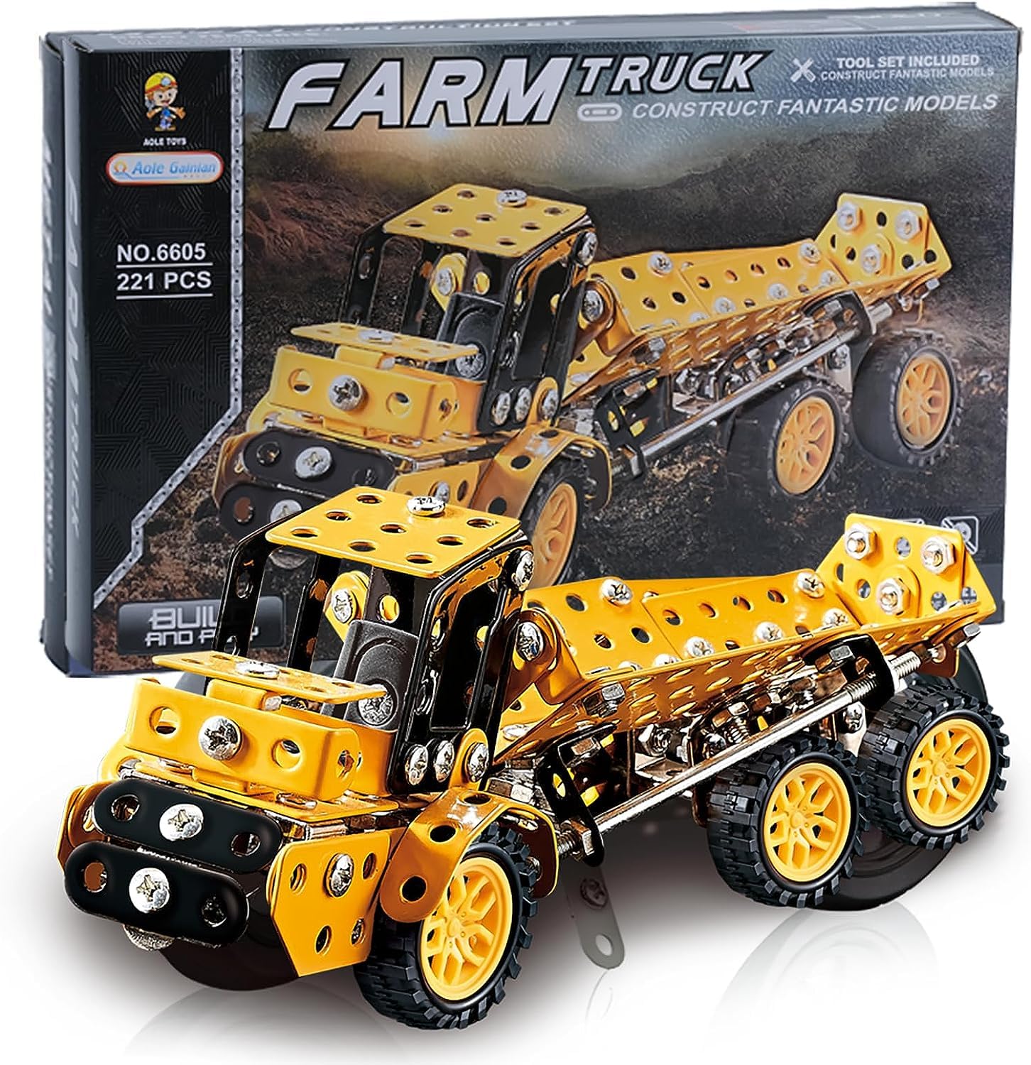 DIY Toys Trucks Creative Mechanical Construction Engineering Kit Educational Toys for Kids, Color Yellow Assembly Farm Tractor Truck Toys for 8 9 10 11 12 Year Old Boys and Girls