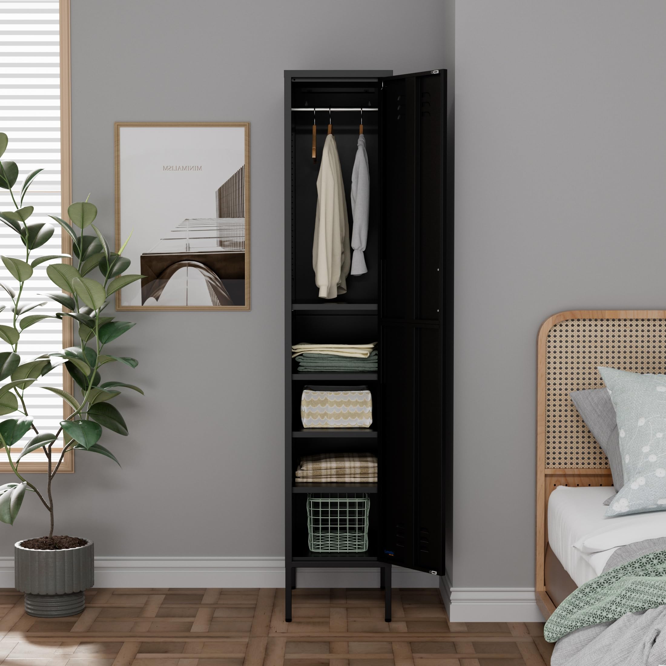 Armoire Métallique Vestiaire – Meuble de Rangement Industriel en Acier – Armoire Haute pour Bureau Maison Atelier – 35x50x180 cm / 90x50x180 cm (Noir, 35x50x180cm)