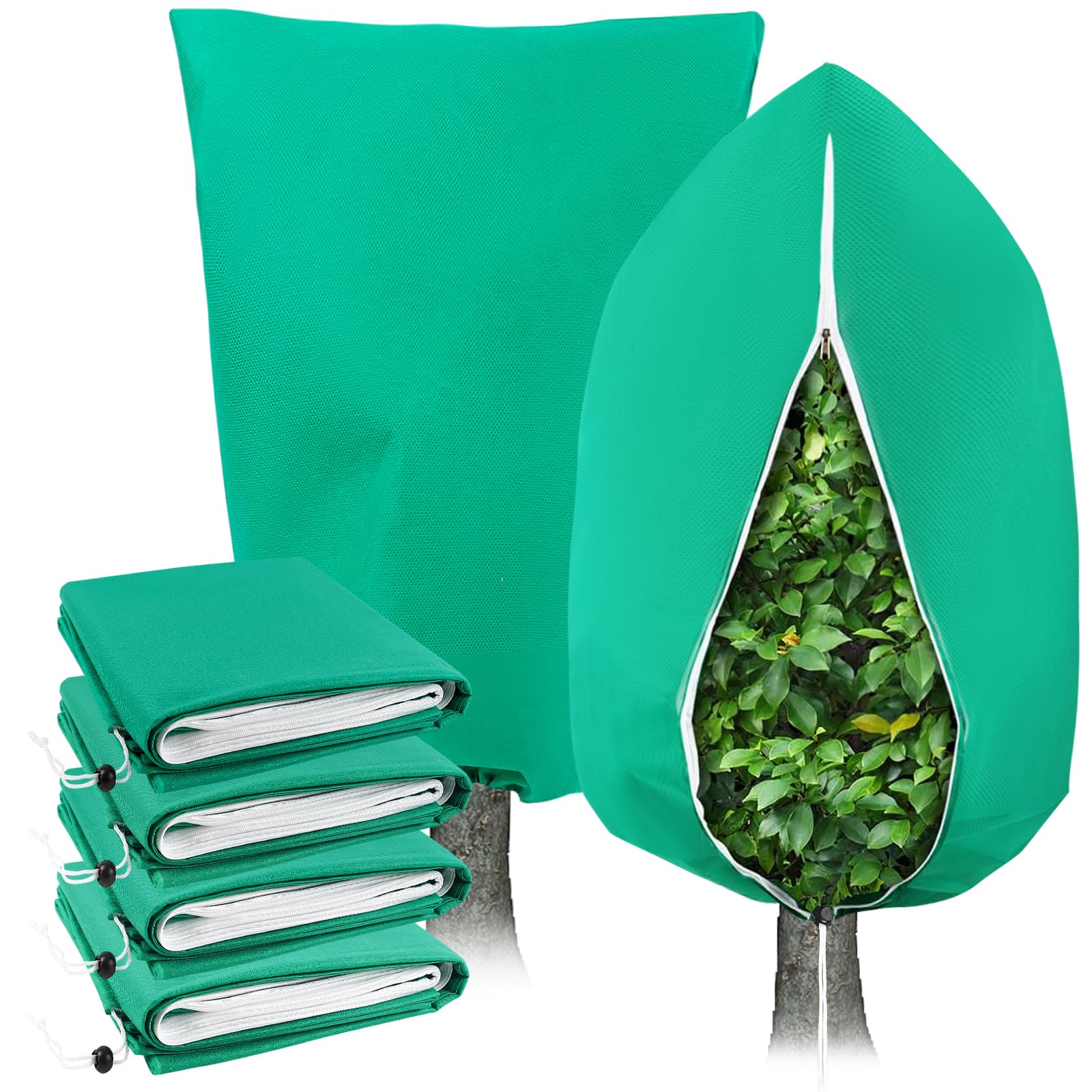 Photo 1 of 4 Pack Plant Covers Freeze Protection for Winter, 2.2oz/yd² Frost Blankets Cloths With Zipper/Drawstring (47" X 32"), Large Plant Frost Protection Covers Outdoor, for Shrub Bush Fruit Tree Potted
