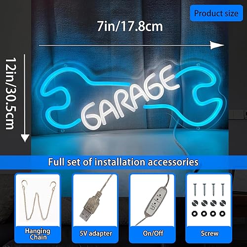 Miniatura 6 de Letreros de neón de garaje para decoración de pared, 16.5 x 6 pulgadas, letrero de luz LED de neón para garaje para papá, alimentado por USB para