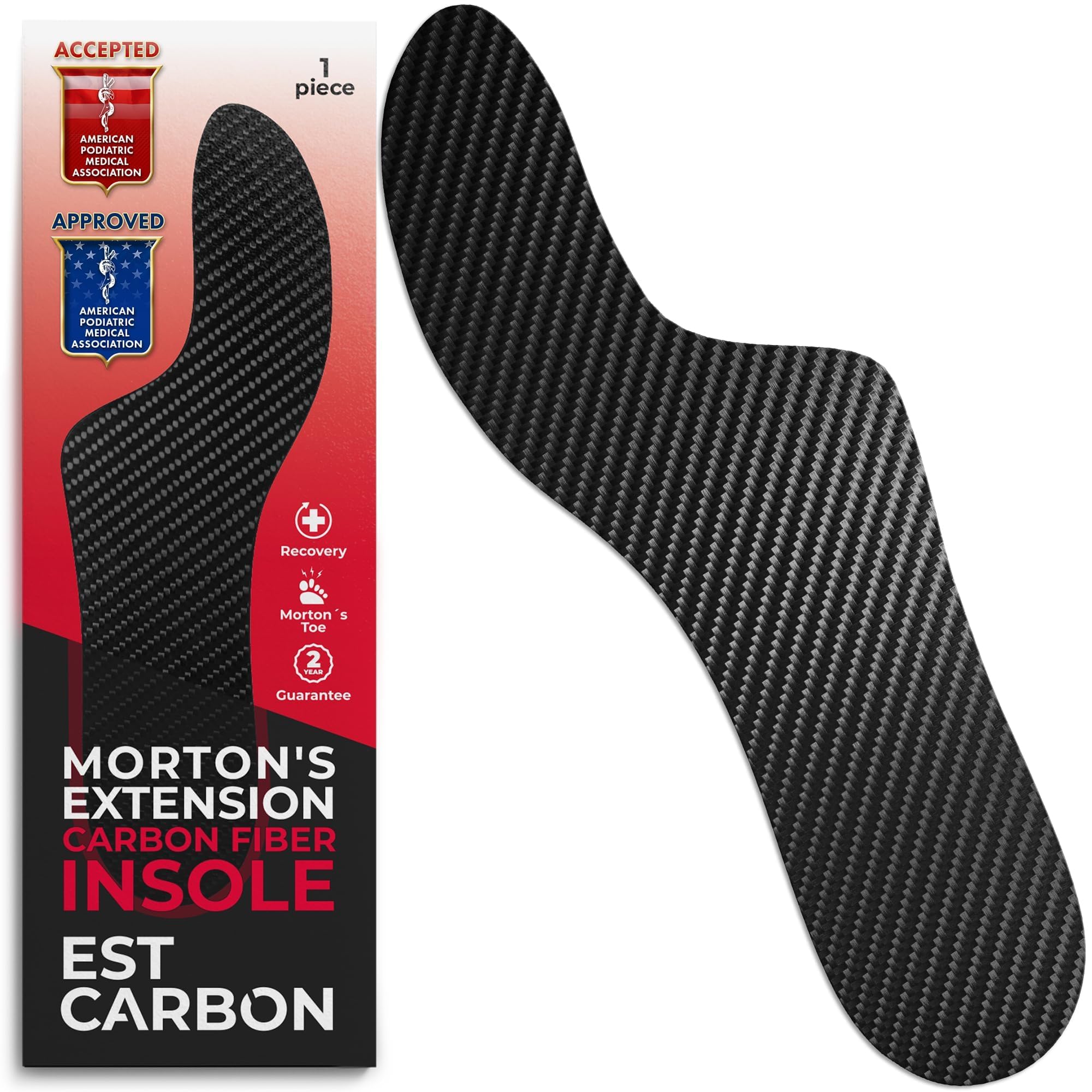 Mortons Extension Carbon Fiber Insole 1pc | Rigid Mortons Extension Orthotic Shoe Insert Carbon Insole & Big Toe Plate | Composite Toe Insert for Hallux Rigidus, Turf Toe & Morton's Toe W 9.5, M 9