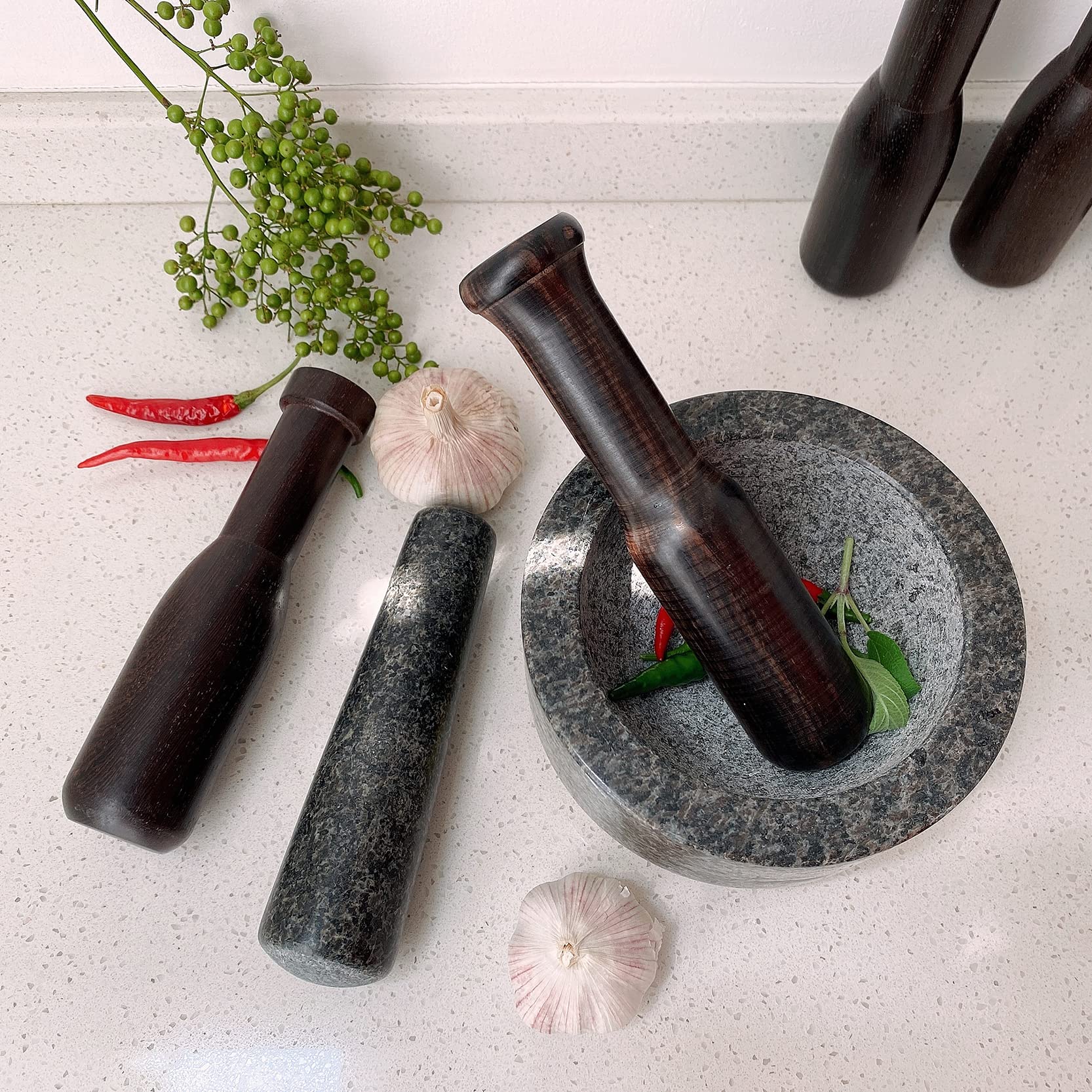 UPTALY Lot De 2 Pilons En Bois (18 Cm, 17cm), Couleur Marron Naturel, Sans épissure, Pilons En Bois Massif, Pilon Remplaçable, Bâton De Meulage Manuel De Rechange, Long Pilon De Cuisine, Pour