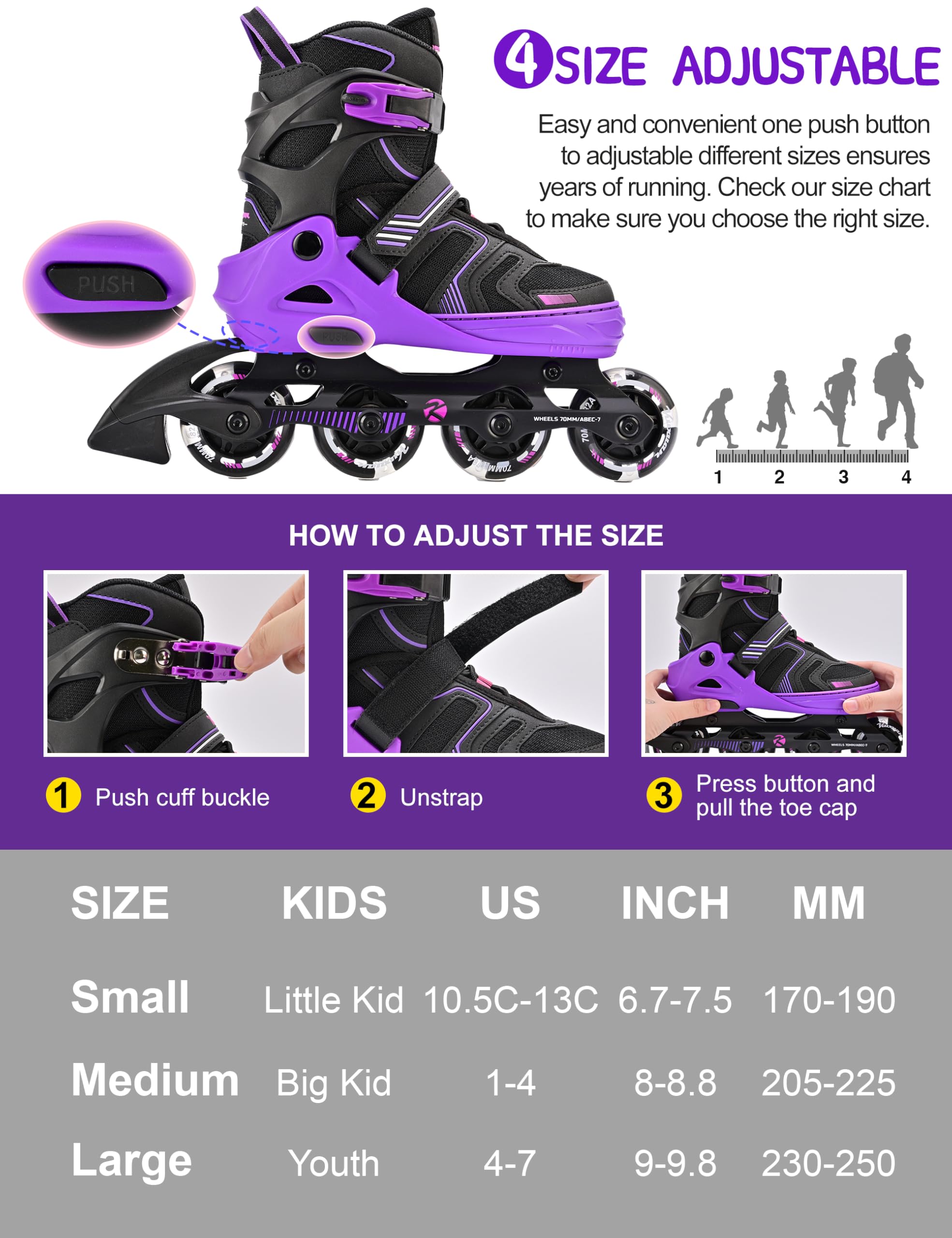 Kuxuan Skates Adjustable Inline Skates for Boys Girls, Kids Roller Skates Ages 4-12 with Light Up Wheels, Teen Skates for Beginner Women