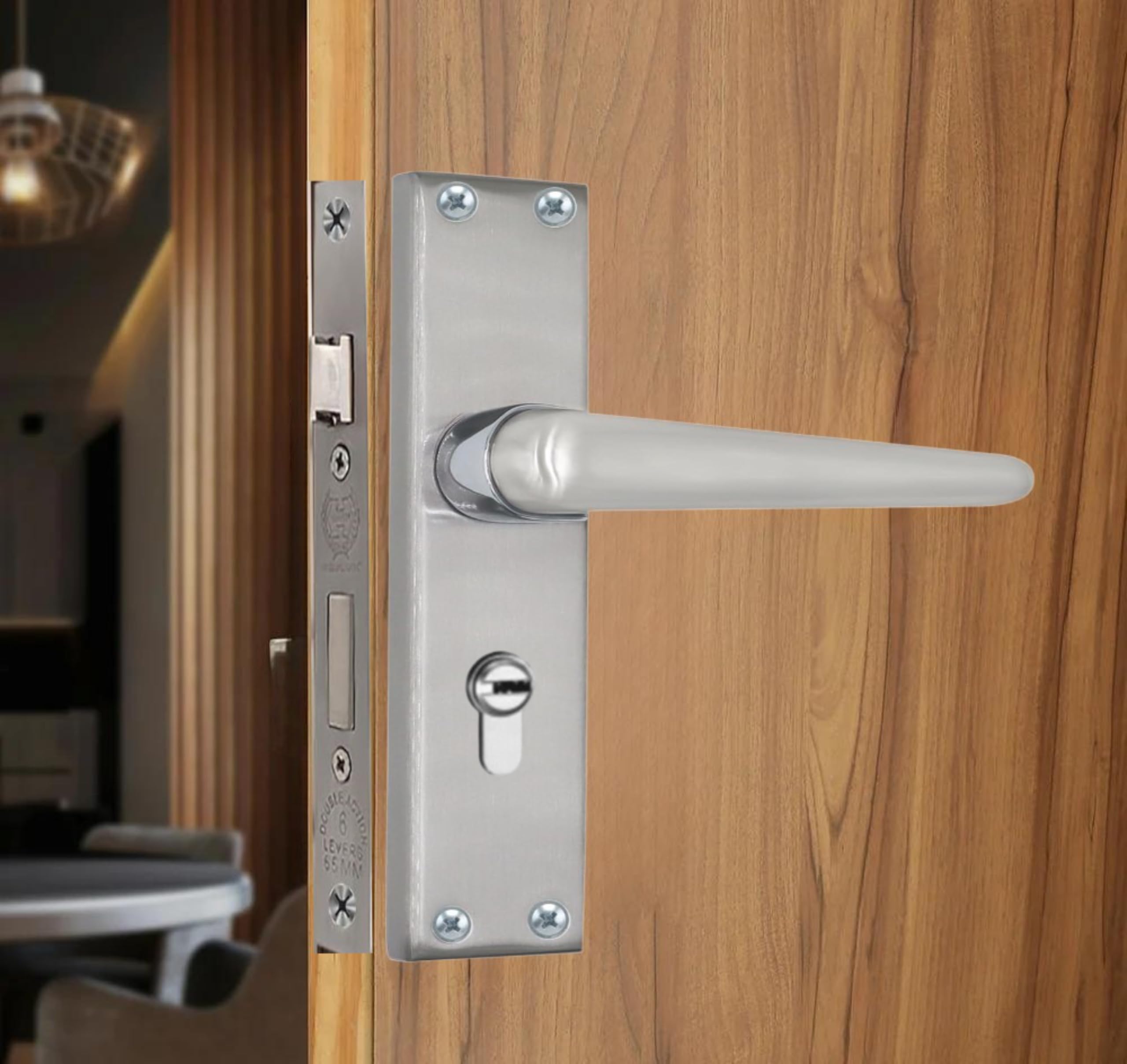 Harrison Phantom-973617 Sleek White Metal 8 inch CY Mortise Door Handle Lock Set with 60mm Cylinder, 3 computerised Keys | CP Matt Finish Door Locks for Bedroom Main Door | Heavy Duty Lockset-picture-14