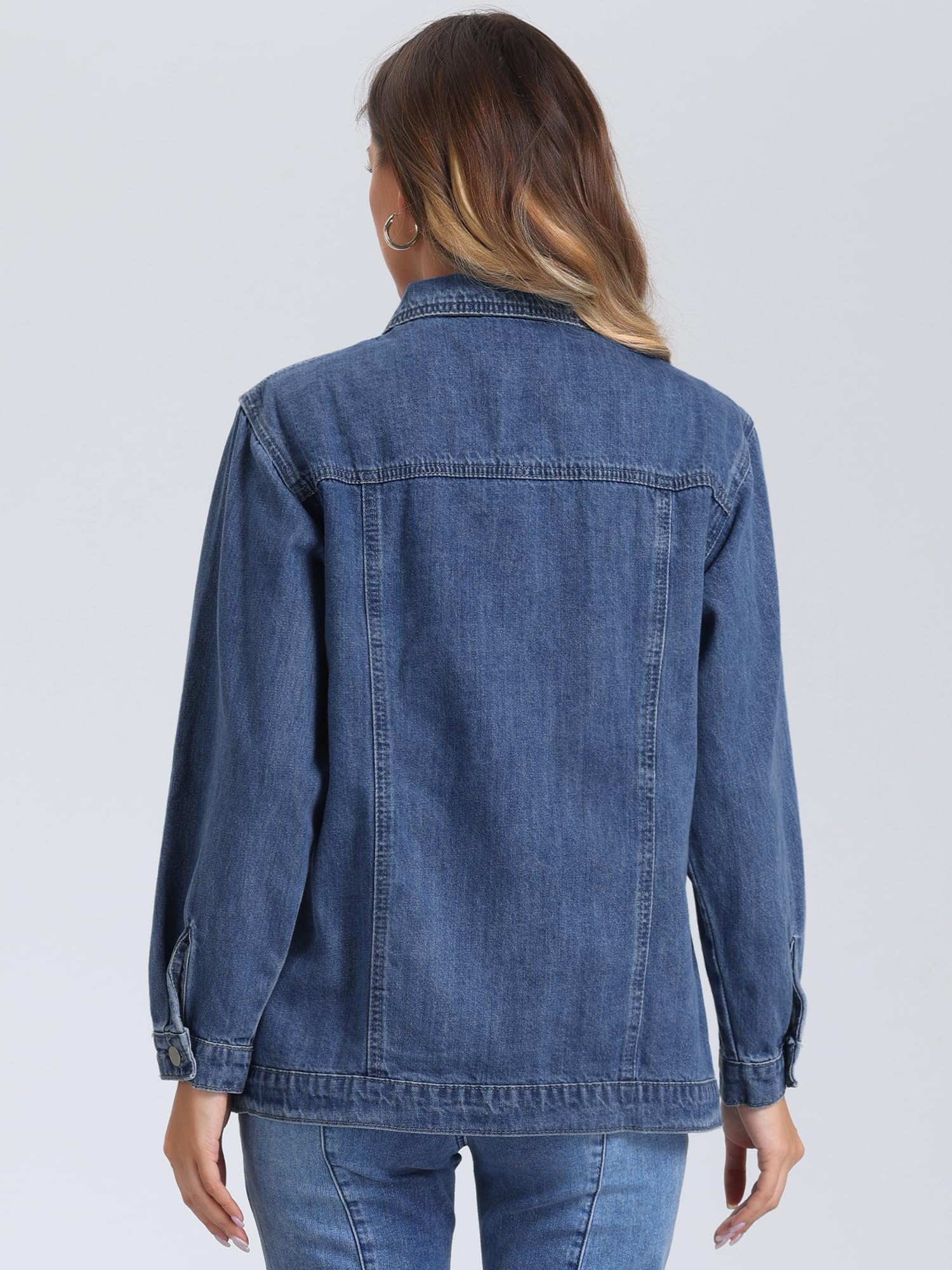 Allegra K Mujer Chaqueta Vaquera Oversized Casual Manga Larga con Bolsillo