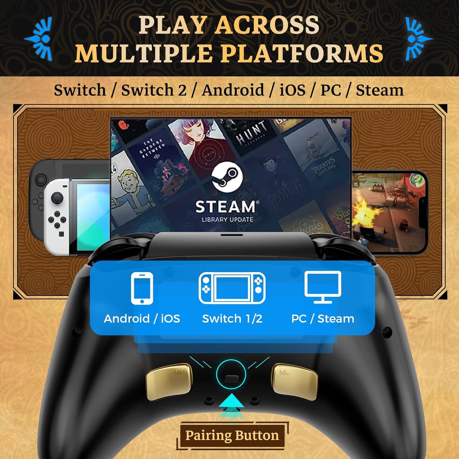 IINE Wireless Switch Controller, Switch Pro Controllers for Switch 2/ Lite/OLED/PC, Remote Gamepad with Headset Jack/RGB Light/Macro Function/Wake up/Turbo/Adjustable Rumble