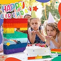Vista 10 de Lenwen Juego de 120 piezas de piñatas arcoíris, piñata multicolor para fiesta de cumpleaños con palo para los ojos vendados y confeti Premio