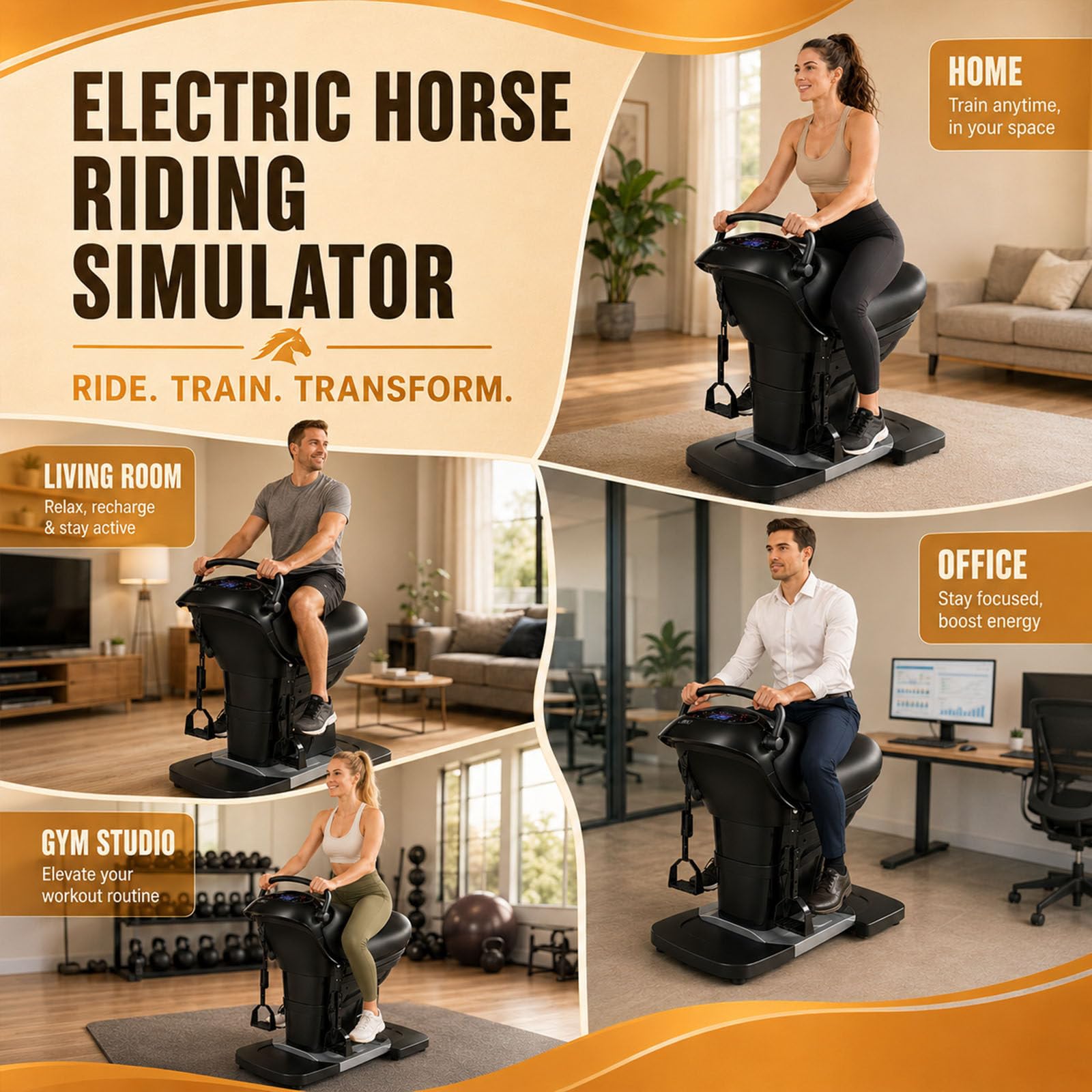 Máquina Eléctrica De Equitación, Simulador De Equitación Eléctrico 3D De 5 Ejes Y Máquina De Ejercicios Abdominales (Modelo 2026), Equipo De Entrenamiento para Gimnasio En Casa Black