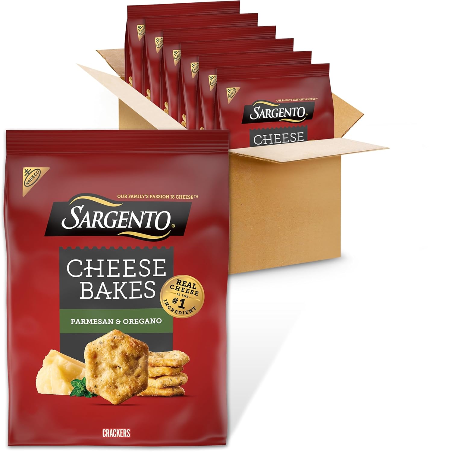 (Best by 05/Jan/2026)Sargento® Cheese Bakes Parmesan and Oregano Crackers, Cheese Crackers, Lunch Snacks, Bulk Snacks, 6-4.5 oz Bags