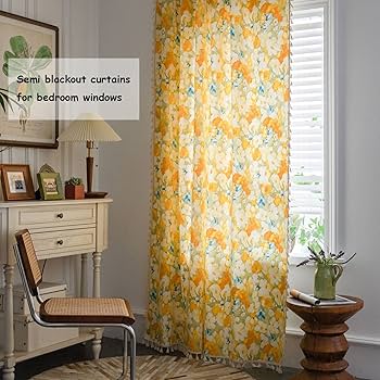 Amazon｜カフェカーテン 黄色、カーテン おしゃれ、幅150x丈160