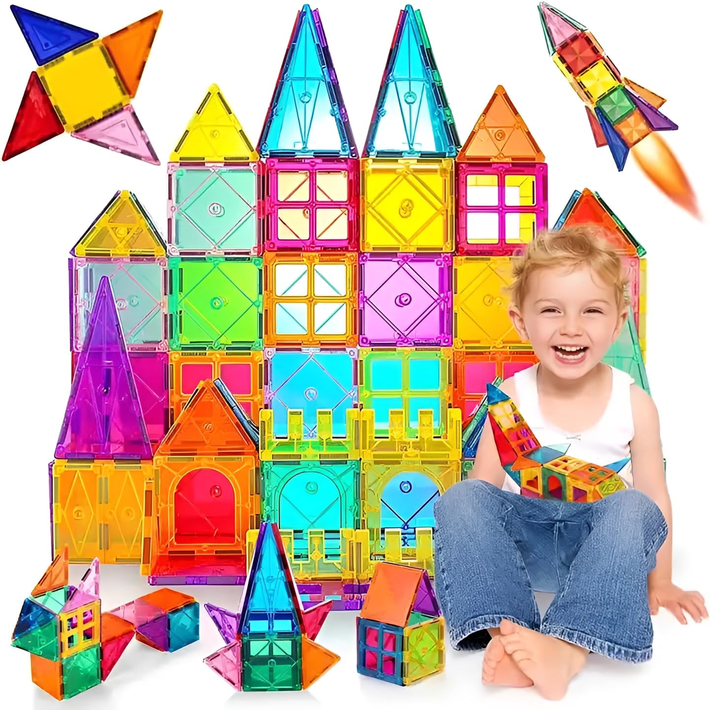 ANVIE & ABEER Set of 30 Pcs Magnetic Construction Blocks Tiles for Kids, Educational Magnetic Stacking Blocks for Boys Girls, Magnets Construction Toys,Stem Preschool Toy (Big Tiles Set of 30 PCS)-image-17