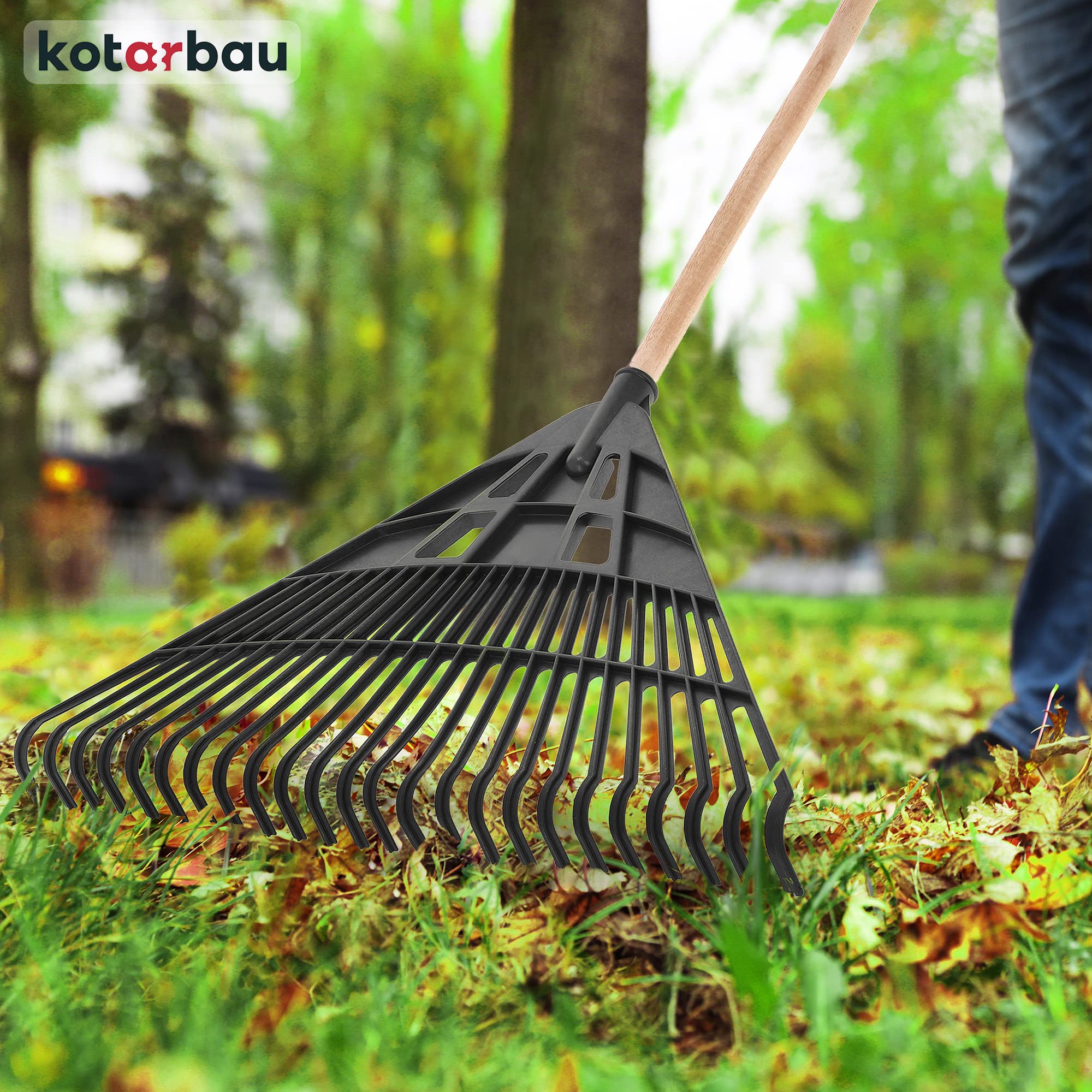 KOTARBAU® Rateau à Feuilles - Plastique - 61 cm - Noir - avec Manche - Râteau Jardin - Balai à Gazon - Ramasse Feuilles - Léger - Résistant - Entretien Jardin