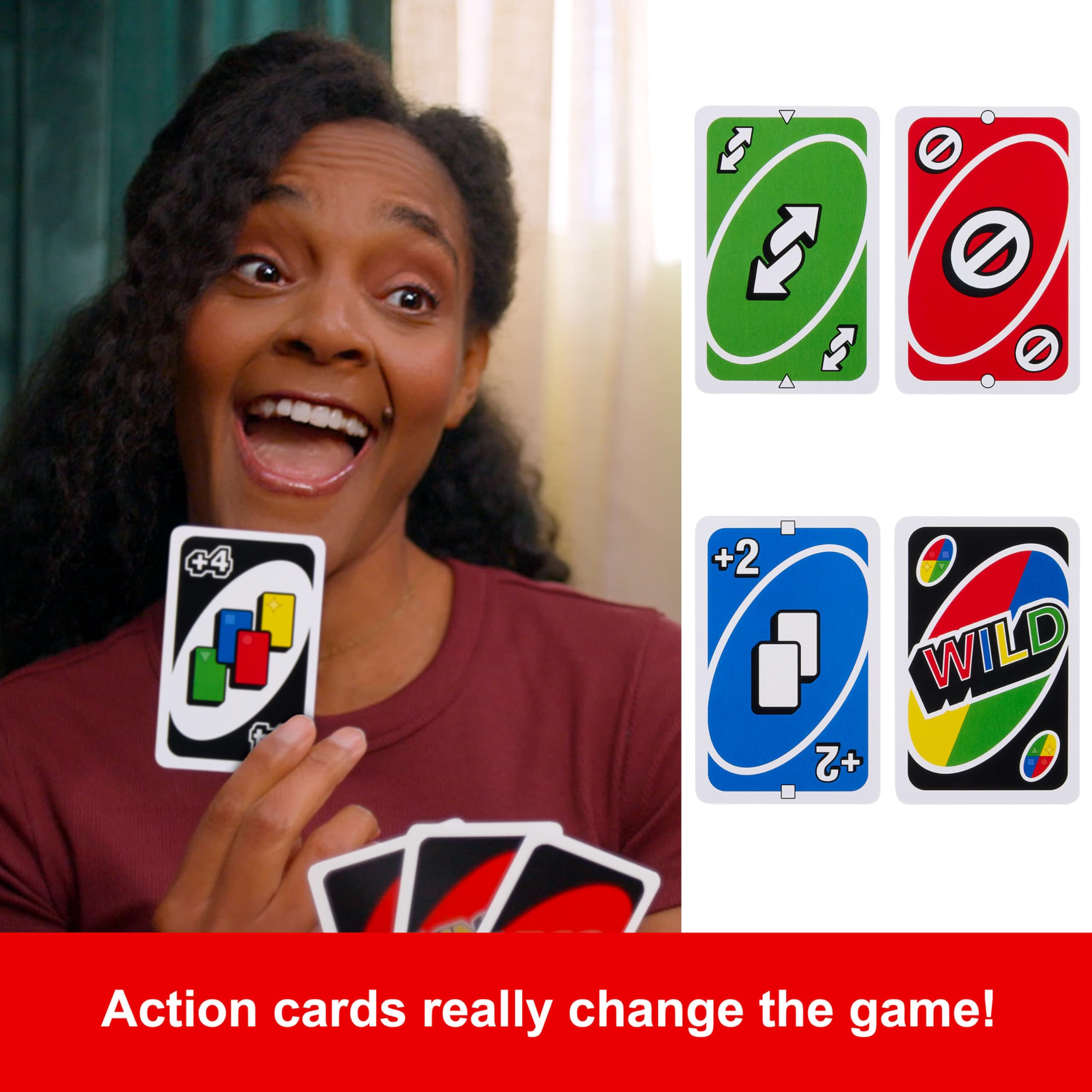 Mattel Games UNO Card Game for Kid, Adult & Family Nights & Parties, Travel & Vacations, Color Blind Accessible & Customizable Deck - 4