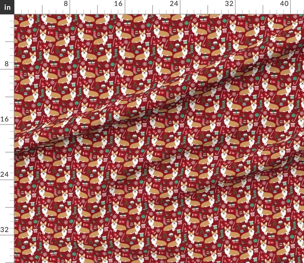 Spoonflower Fabric - Corgi Christmas Xmas Holiday Dogs Cute Best Corgis Pet Portrait Printed on Petal Signature Cotton Fabric by The Yard - Sewing Quilting Apparel Crafts Decor