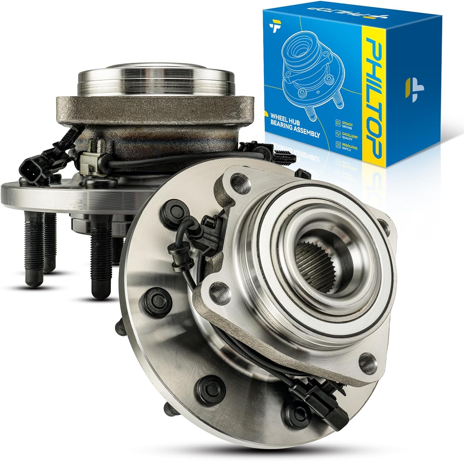 PHILTOP Front Wheel Hub Bearing Assembly 515145 with ABS for 2011–2019 Chevrolet Silverado/Sierra 2500/3500 HD 4WD