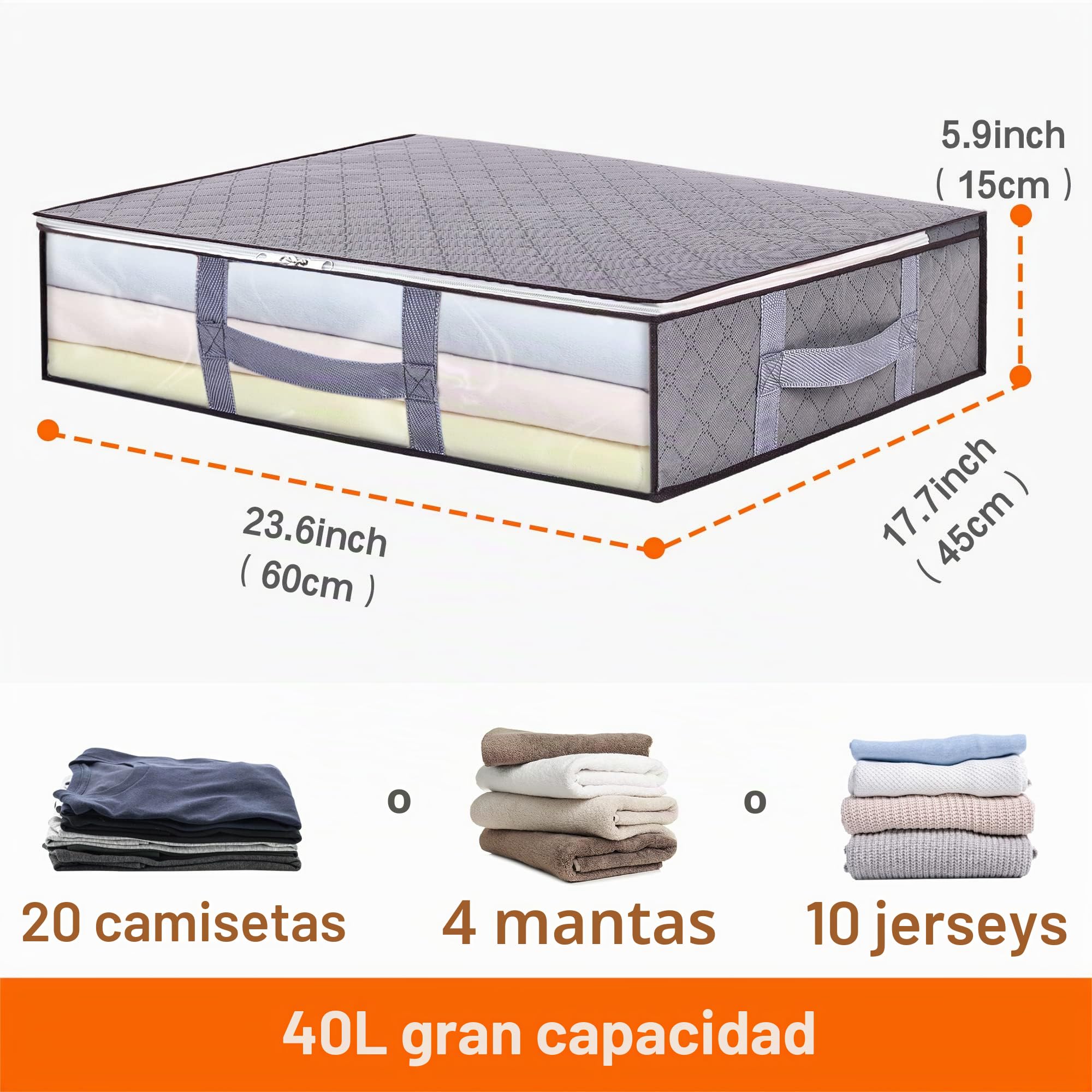 Vieshful Bolsas Almacenamiento 40L 6 Piezas Plegables Transparentes, Gris