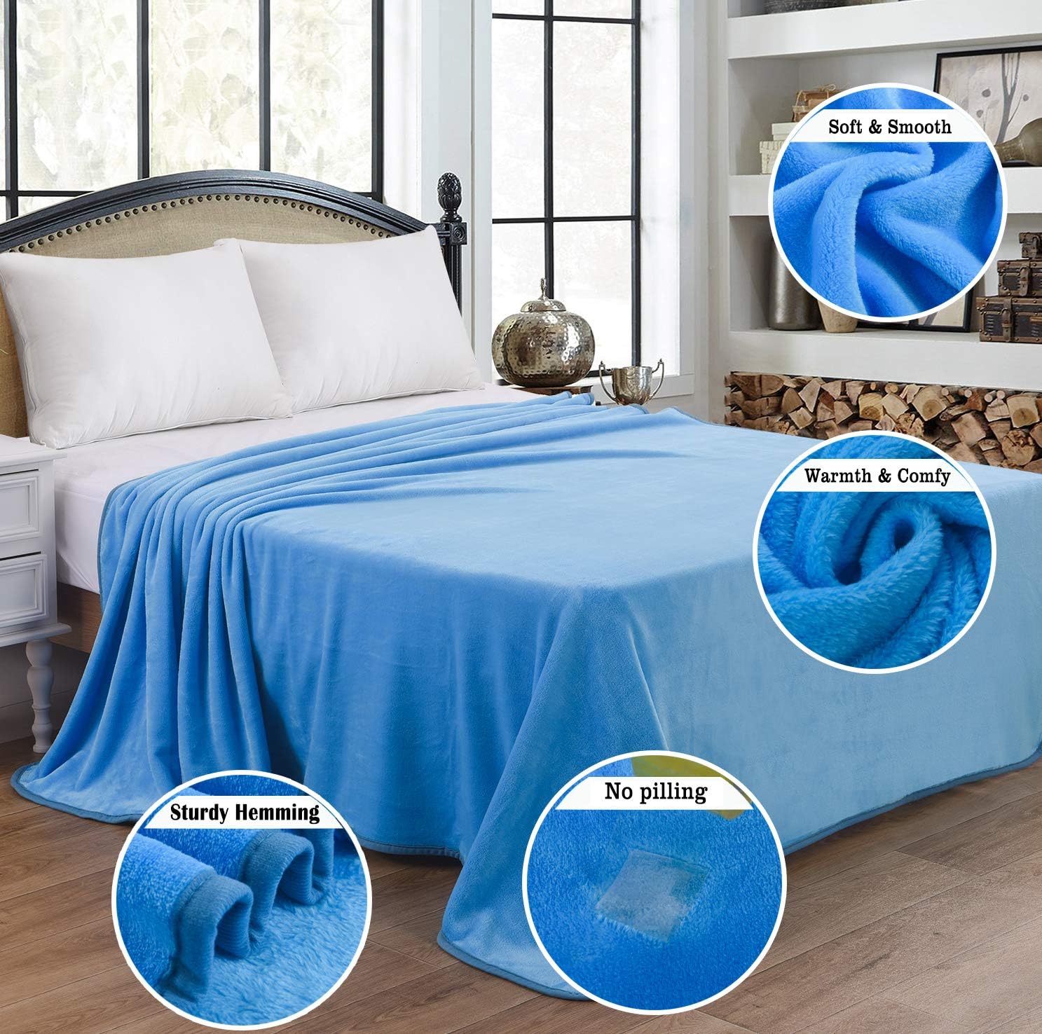 OBOEY Polar Fleece Blankets Queen Size for Spring Summer All Season 350GSM Lightweight Microfiber Anti-Static for Bed, Couch, Home, Sofa, Car, Airplane, and Outdoors 90" x 90"(Lake Blue Queen)