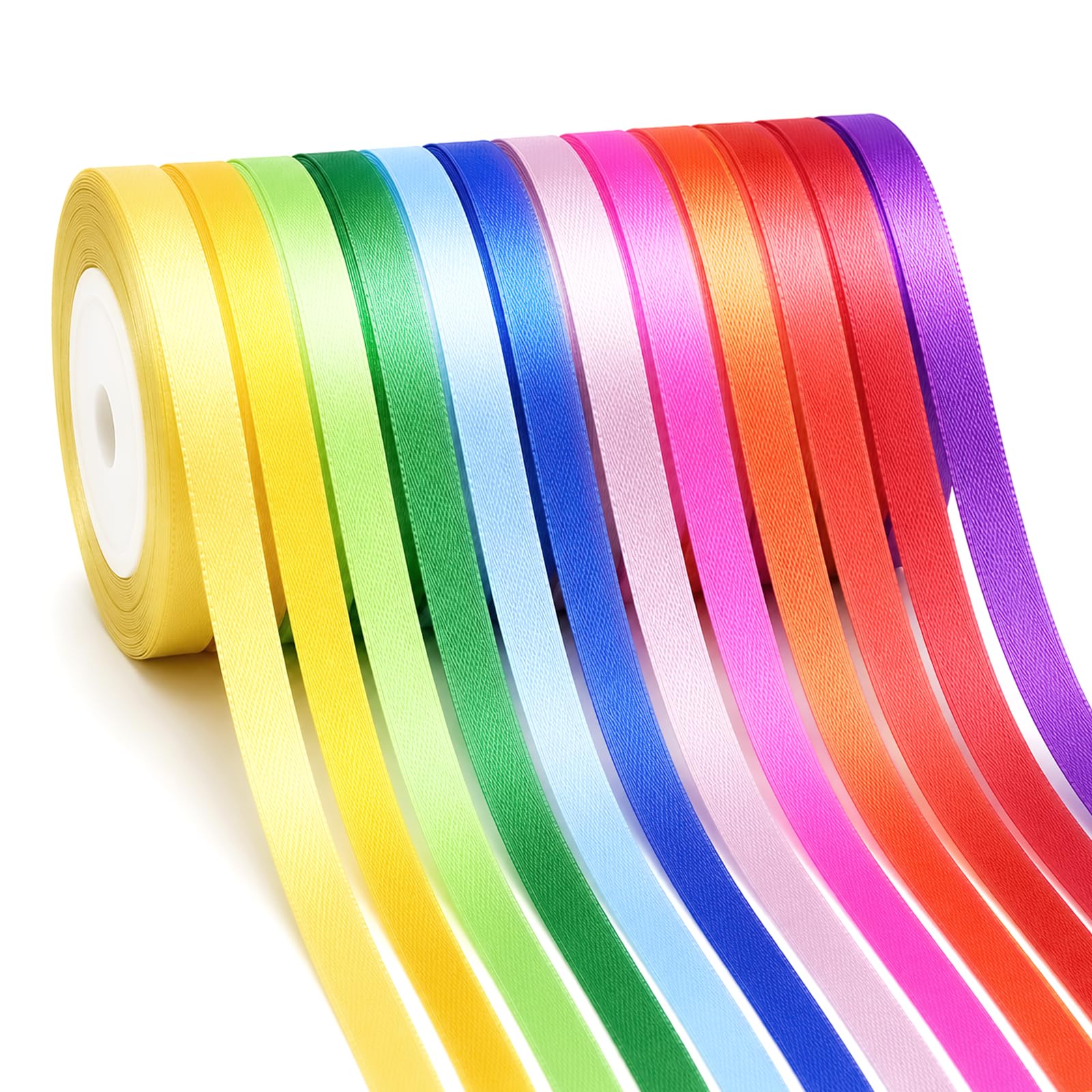 G2PLUS Rainbow Satin Ribbon for Gift Wrapping, 12 Rolls, 10mm x 9m — image 1