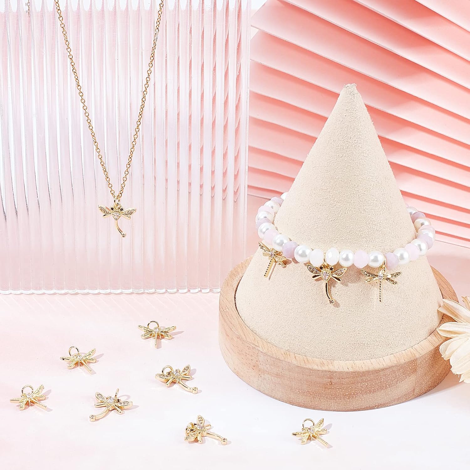 Beebeecraft 12Pcs/Box 2 Style Dragonfly Charms 18K Gold Plated Brass Flying Animal Charms with Clear Cubic Zirconia Insect Animal Pendants for Spring Summer Bracelets Necklace - Image 5