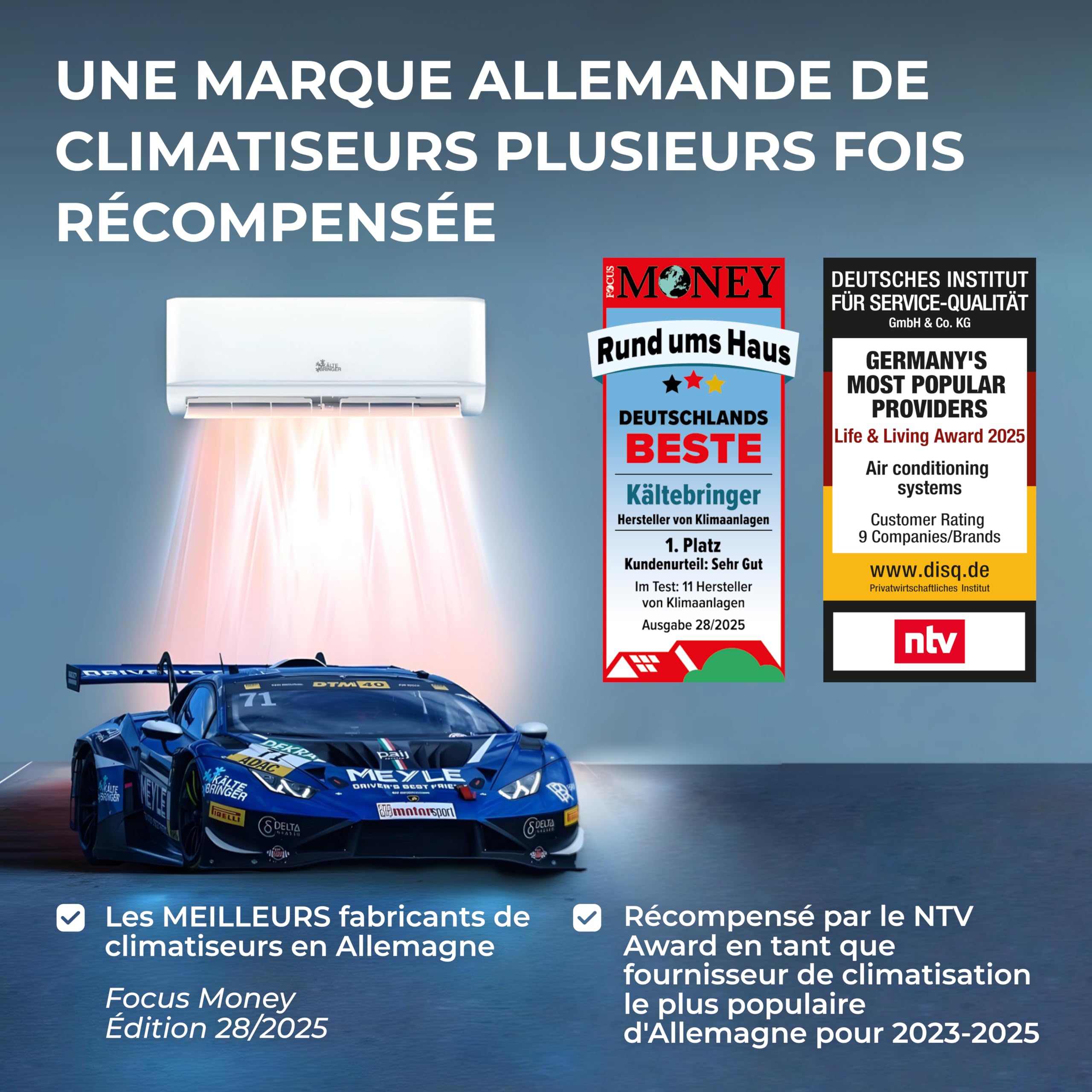 Kältebringer Climatiseur Split Réversible, 12000 BTU/h (3,5 kW) Wi-Fi/Application, Refroidissement A++ / Chauffage A+, Réfrigérant R32, Très Silencieux, Avec Support Mural Inclus