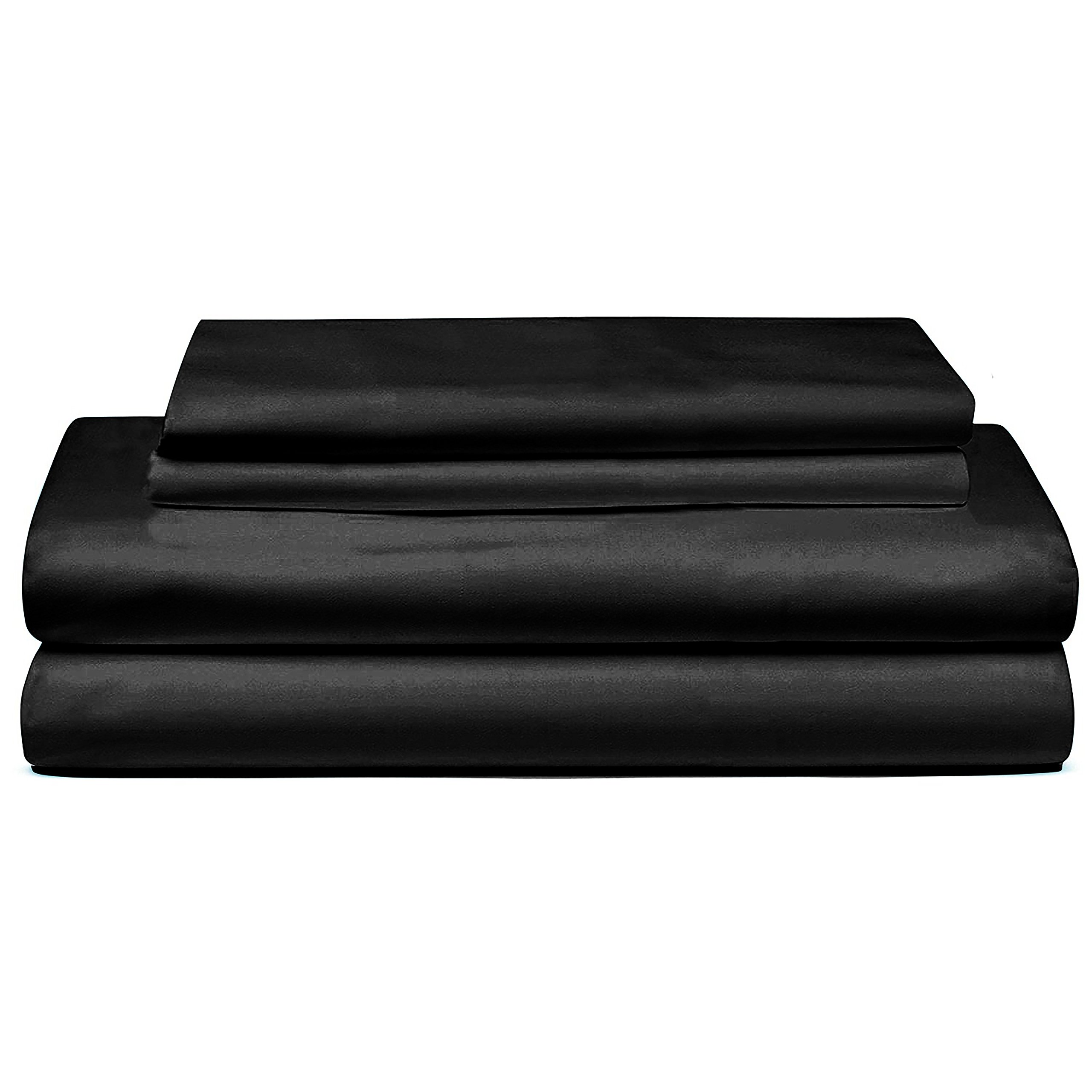 EVOLIVE Ultra Soft Solid Premium Brushed Microfiber 4 Piece Sheet Sets Including 1 Flat Sheet, 1 Fitted Sheet, and 2 Pillow Cases (Black, Queen)