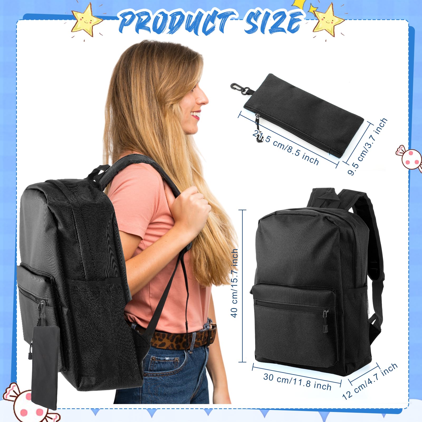 Silkfly 12 mochilas escolares con 12 estuches con cremallera para lápices de 15.7 pulgadas, bolsas ligeras para libros a granel para el regreso a la escuela