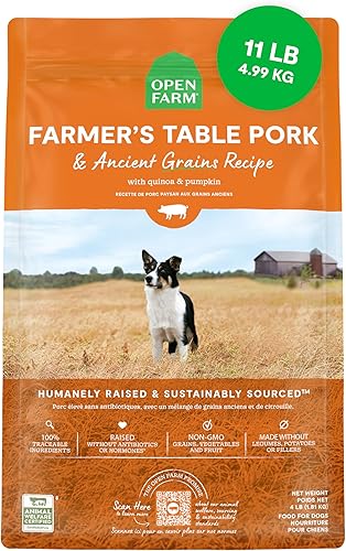 Open Farm - Alimento seco para perros con cerdo y granos ancestrales, receta de cerdo criado de forma humanitaria con granos sanos, sin saborizantes
