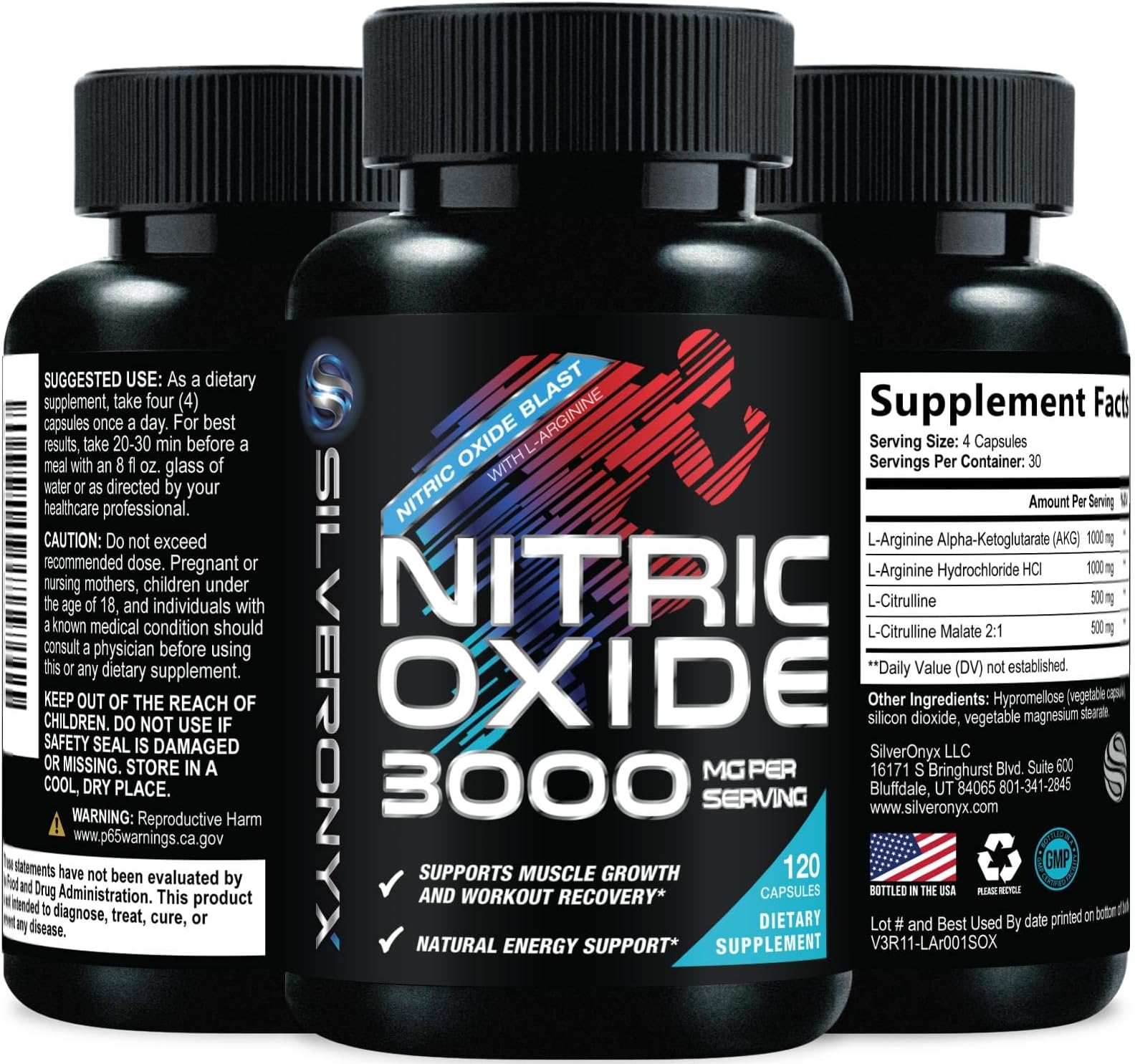 Extra Strength Nitric Oxide Booster - 3X Strength L-Arginine AKG & Citrulline Malate - Men & Women Premium Pre Workout Nitric Booster - Natural Energy & Muscle Support, Bottled in USA - 120 Capsules