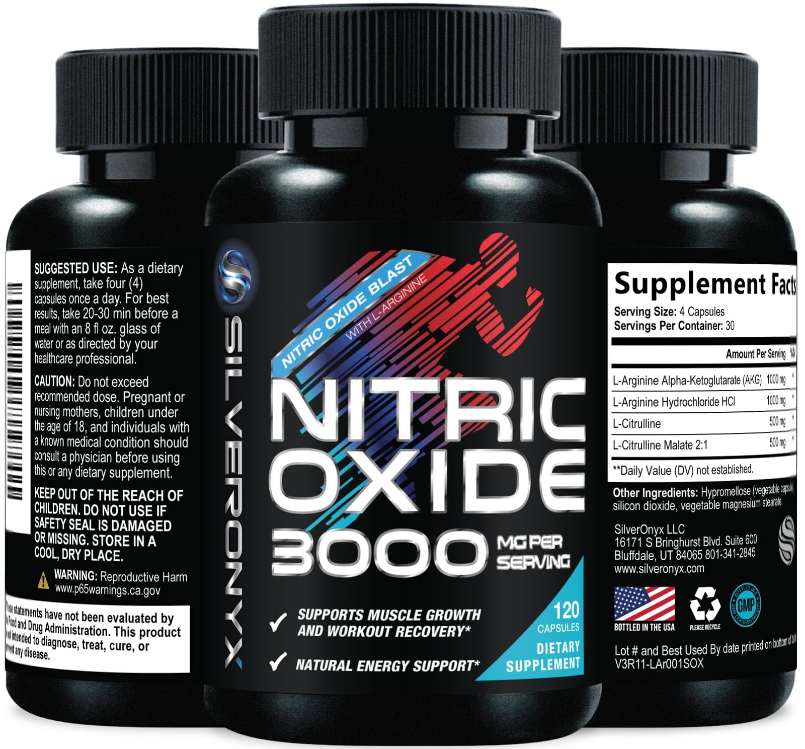 Extra Strength Nitric Oxide Booster 3000mg - 3X Strength L-Arginine AKG & Citrulline Malate - Premium Nitric Booster Natural Energy, Muscle & Heart Support, Bottled in USA Men & Women - 120 Capsules