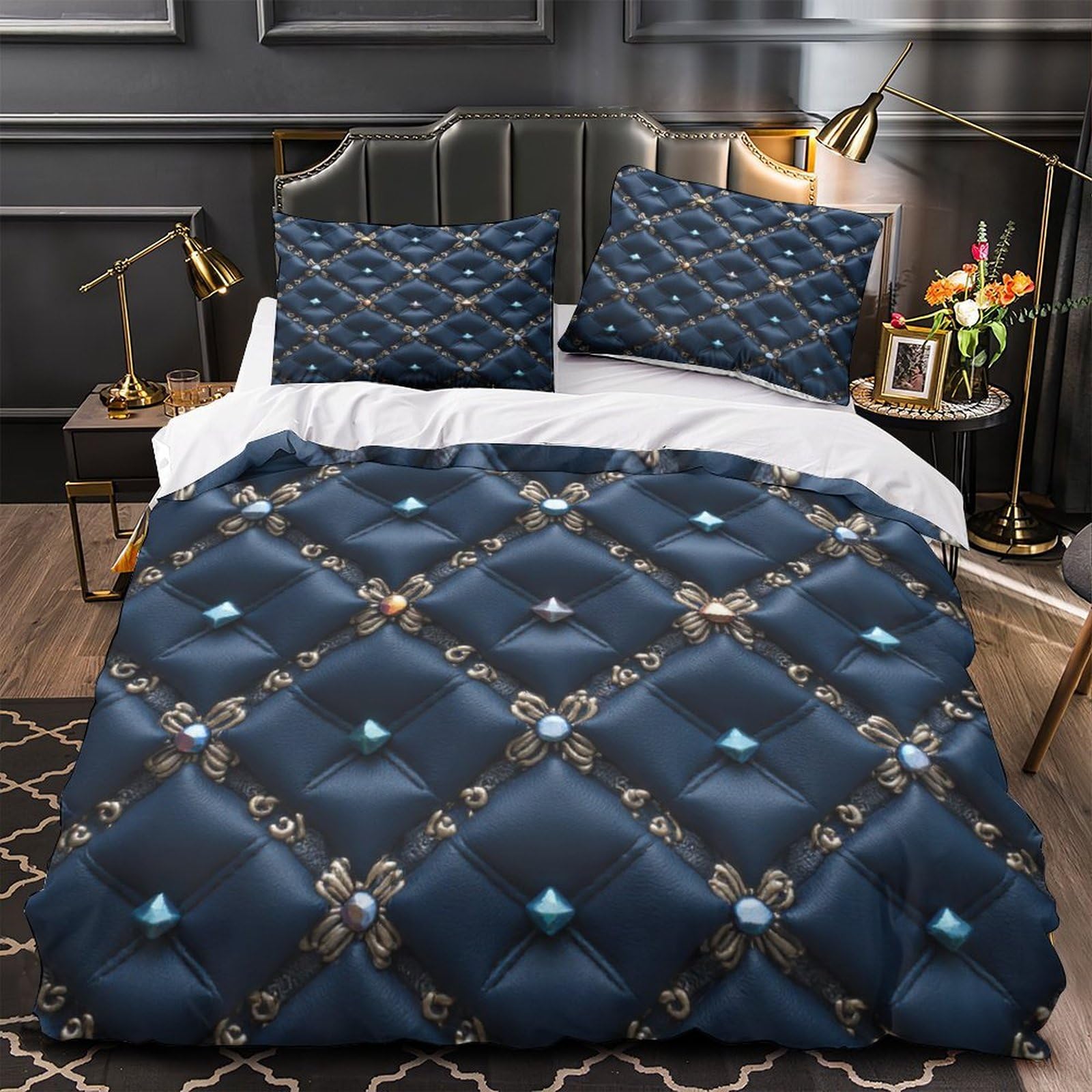 MMDASBVPE Luxury Quilted Pattern Duvet Cover 3D Design Printed Luxury 3 Pcs Bed Set Zipper Home Decor Comforter Cover Ultra Soft Breathable for Women Youth Teenagers Children Boys Single（135x200cm）