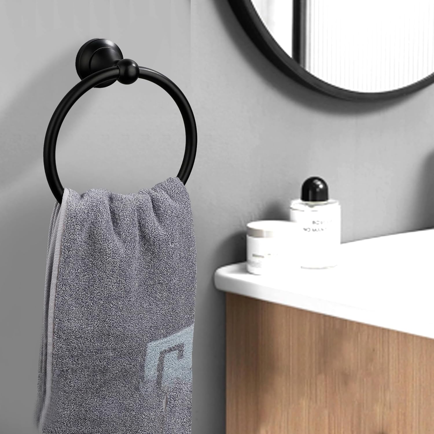 Black Toilet Paper Holder, Matte Black Towel Ring, Hand Towel Holder Toilet Paper Roll Holder Wall Mount Bathroom Accessories, Modern Bathroom Hardware 2 Set