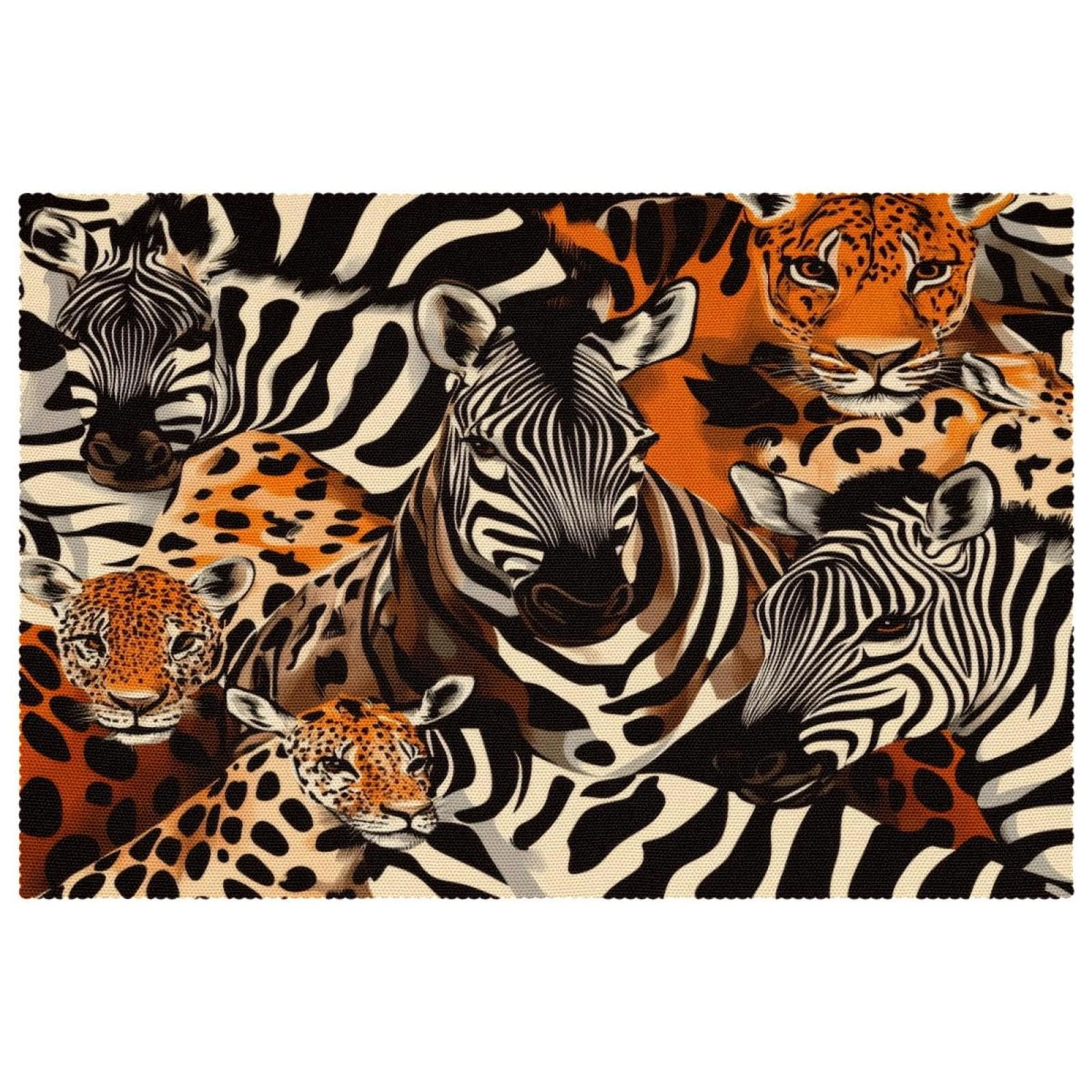 Set de table tigre et zèbre sauvage (lot de 6), napperons de salle à manger 30x45 cm