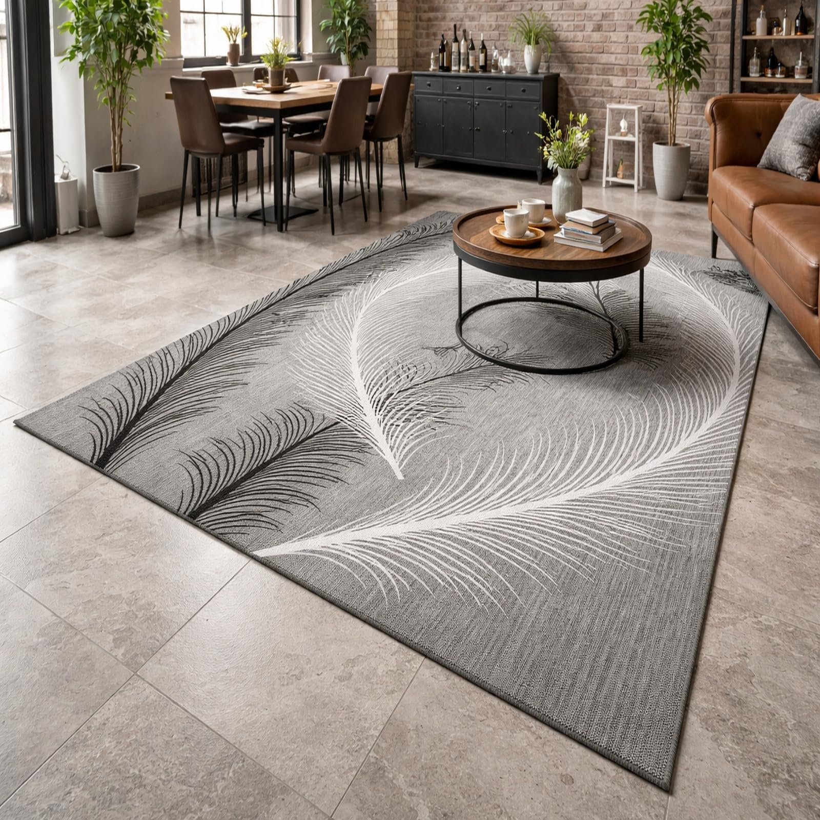 Tapis rectangle salon noir 120x160cm lavable et moderne pour chambre