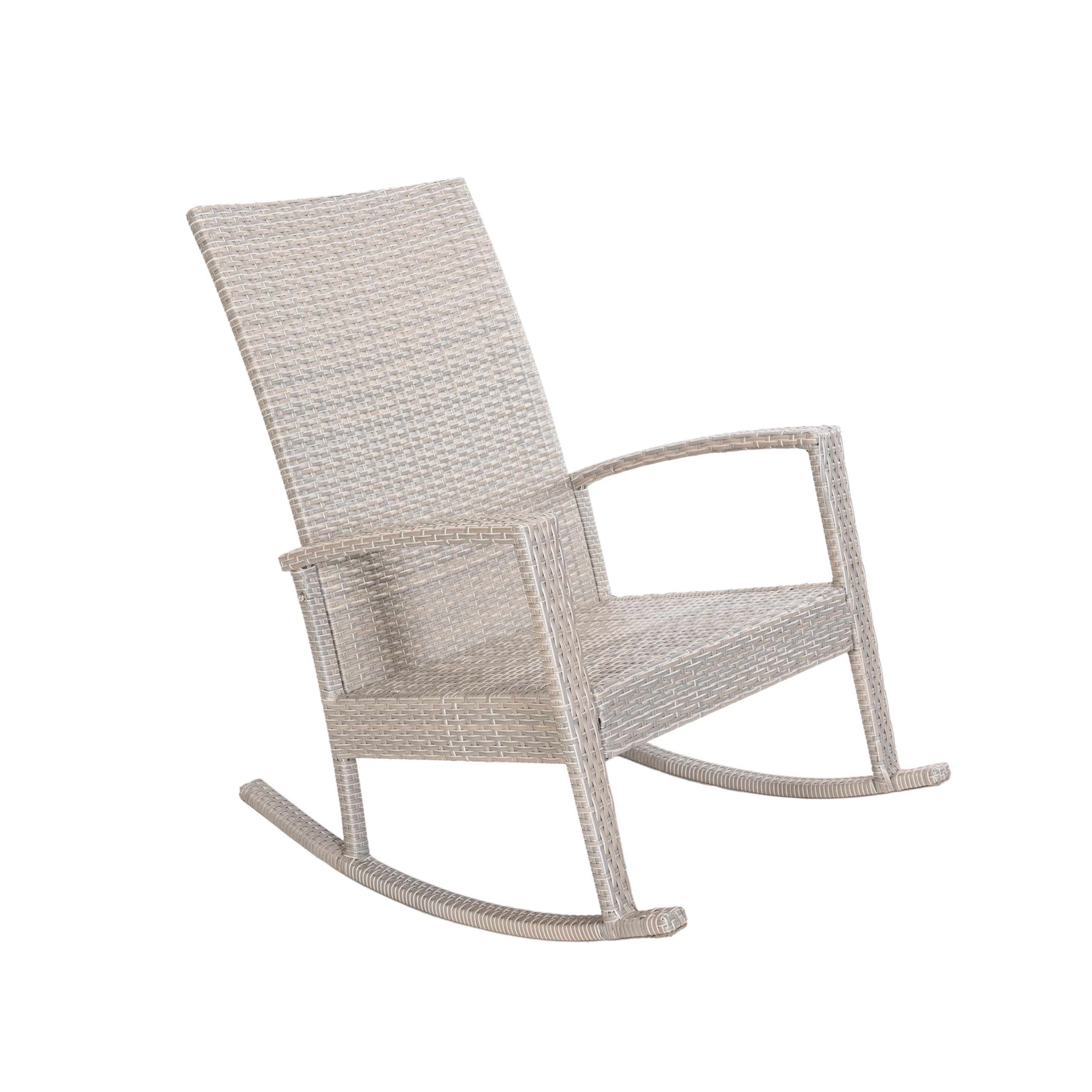 Ogarden Rocking Chair, Garten schaukelstuhl wetterfest, Poly Rattan Outdoor Schaukelstuhl, Schaukelsessel mit Kissen, für Garten, Terrasse, Balkon, Gartenstuhl (Creme - Graues Kissen)