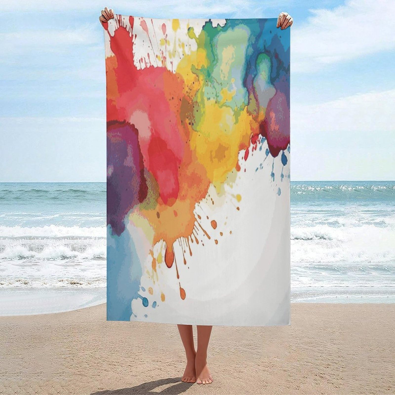 Adfgyerh Unisex Style Stains Of Watercolor Paint Splatters Bath Towels Beach Towel Lightweight Quick Dry, Bath Towel For Travel Sports Pool Swimming Bath Camping Yoga Adults130x80cm