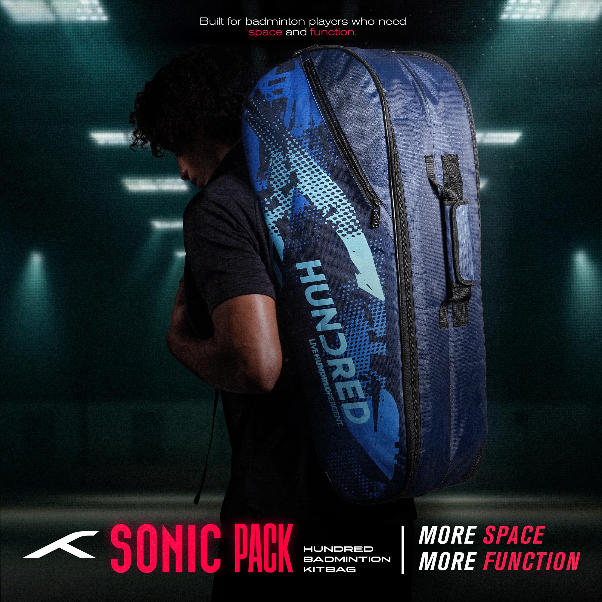 HUNDRED Sonic Pack Kit Bag | Geräumige Badminton-Schlägertasche mit Zwei großen Fächern für Schläger, Schuhe und Ausrüstung – Ideal für Sport, Fitnessstudio und Reisen | Unisex-Design | Marineblau