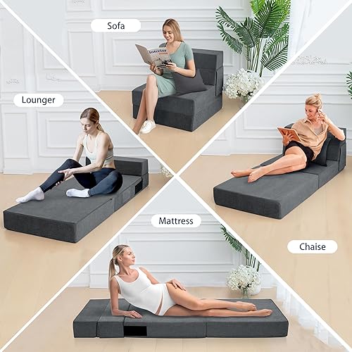 Miniatura 5 de Sofá cama plegable con almohada, silla plegable convertible para cama, colchón de espuma para el suelo, sofá cama plegable para sala de estar,