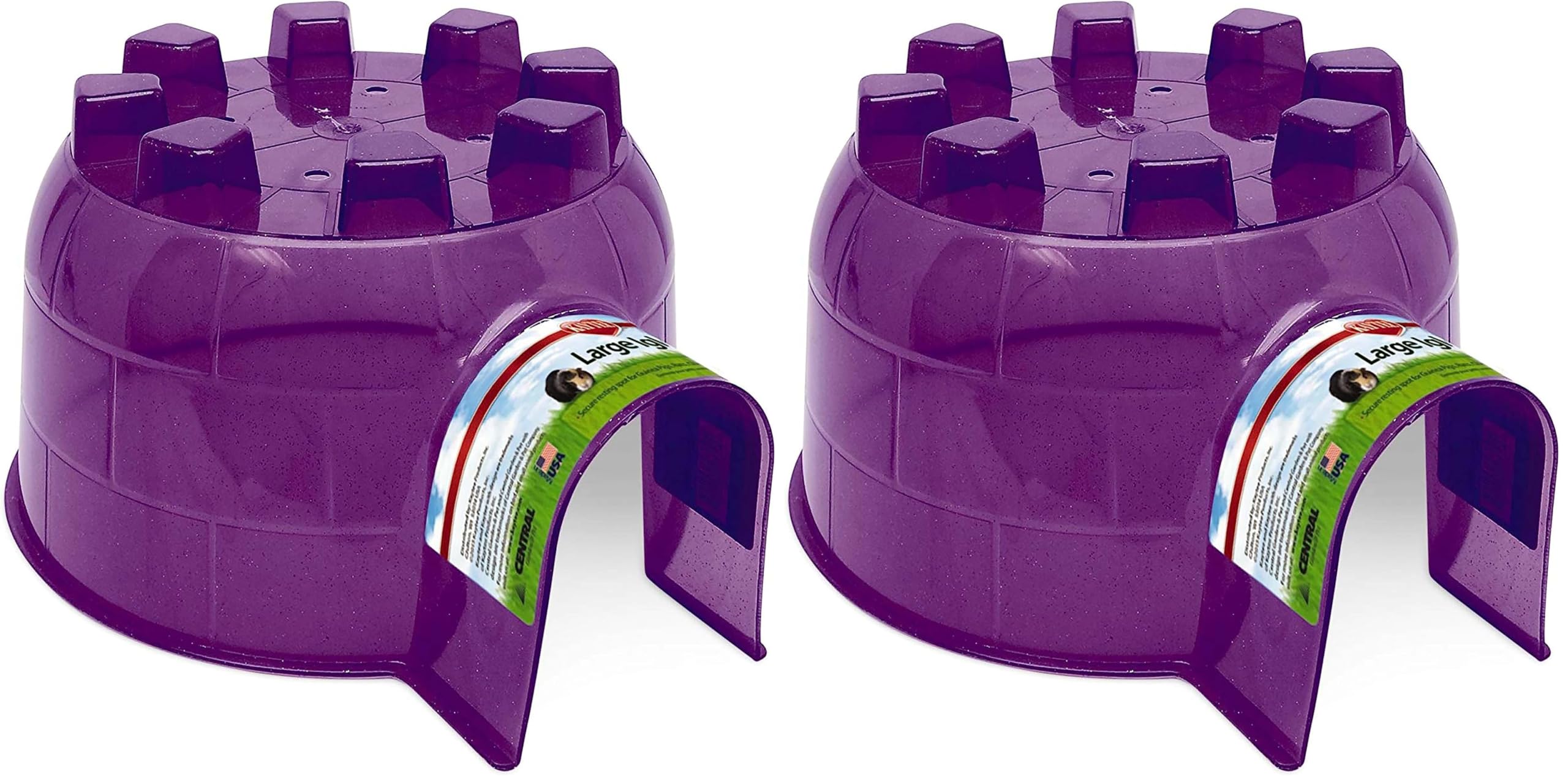Kaytee Igloo Habitat Hideout for Pet Guinea Pigs, Ferrets, Dwarf Rabbits, Chinchillas, and Other Small Animals, Assorted Colors, Large (Pack of 2)