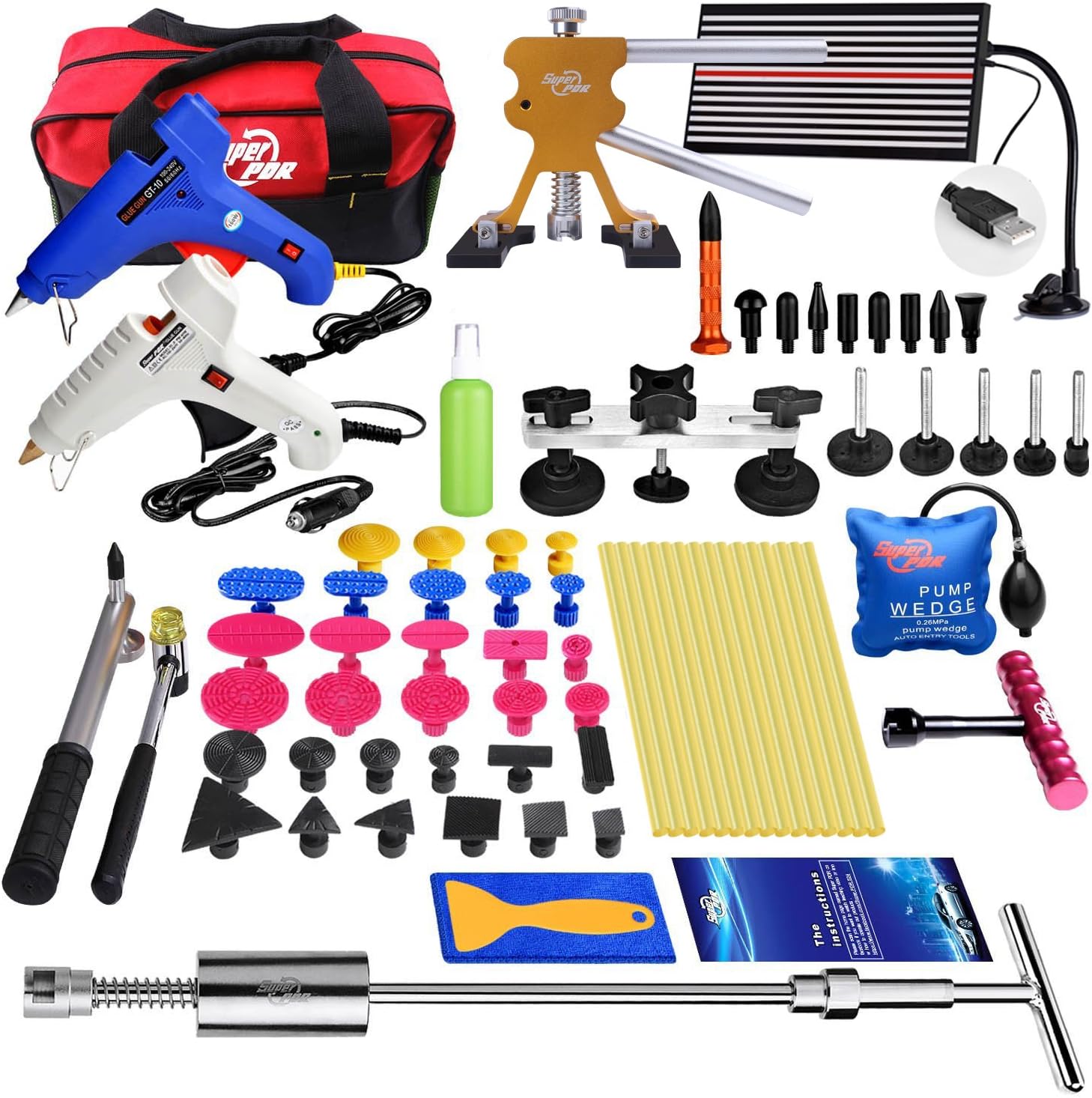 Amazon 74pcs PDR車ボディDent RemovalツールAUTOPDR自動車デントリペアDIYリムーバーキット機器Dent